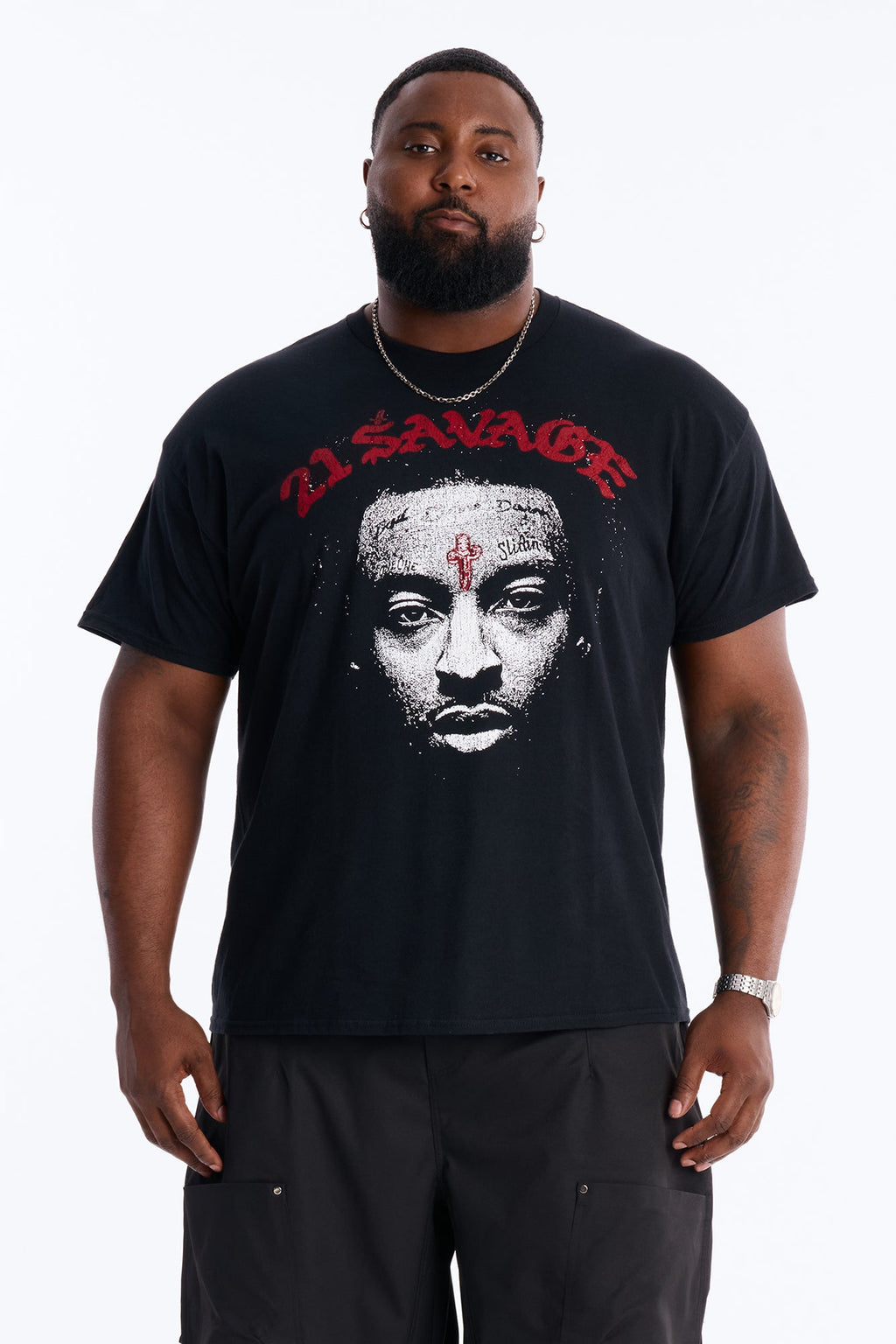 21 Savage Distressed Short Sleeve Tee - Black
