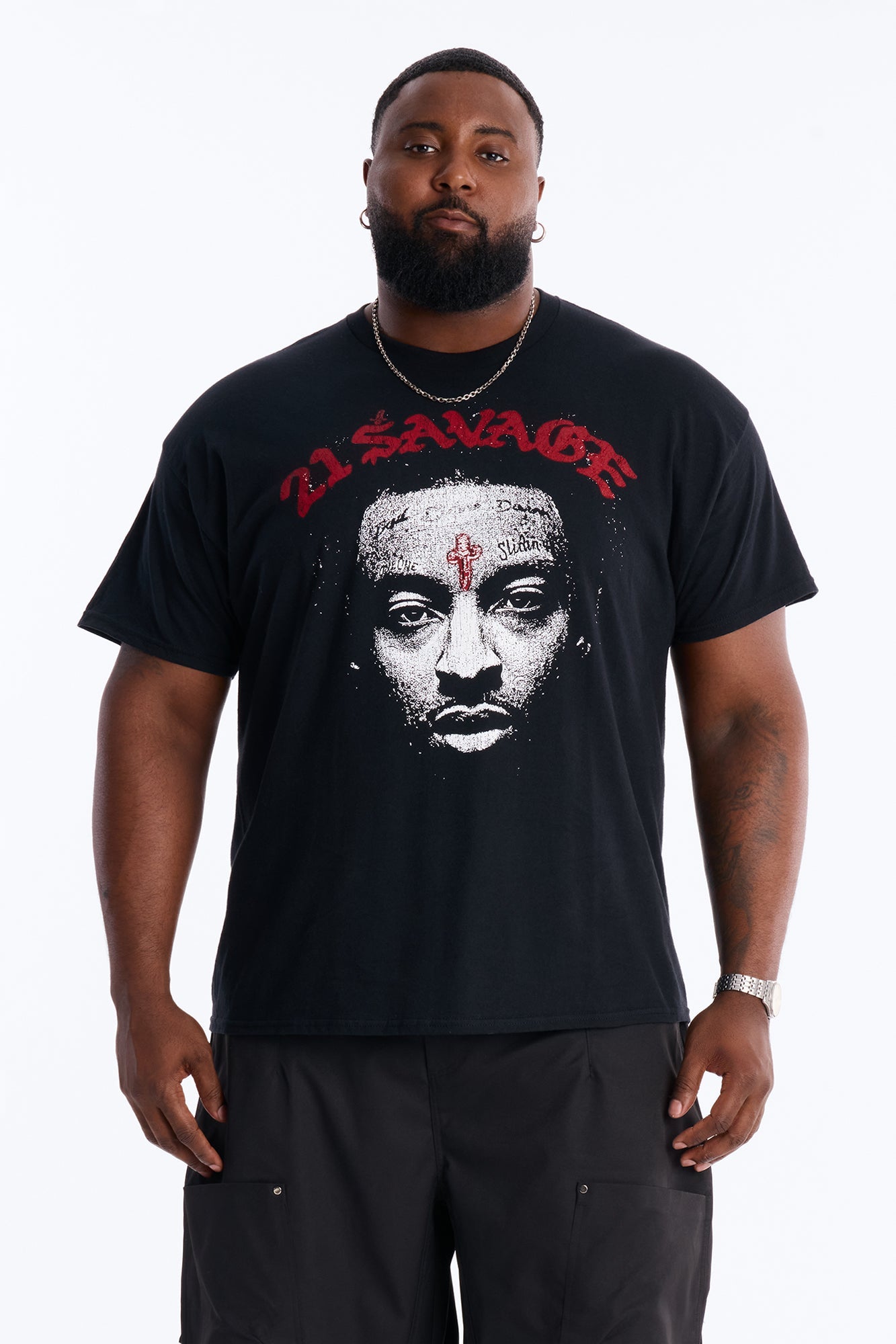 21 Savage Distressed Short Sleeve Tee - Black