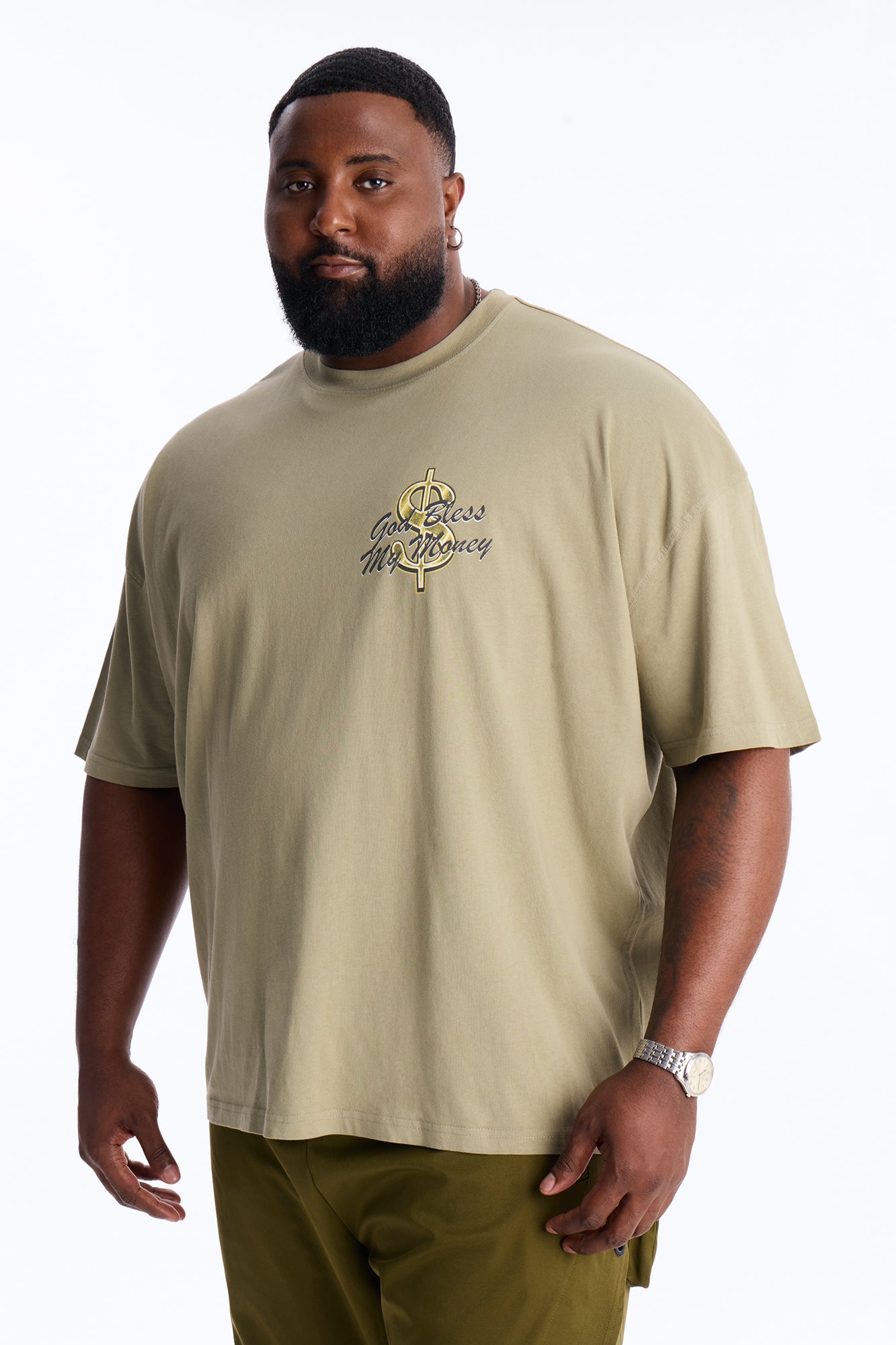 God Bless My Money Oversized Short Sleeve Tee - Olive