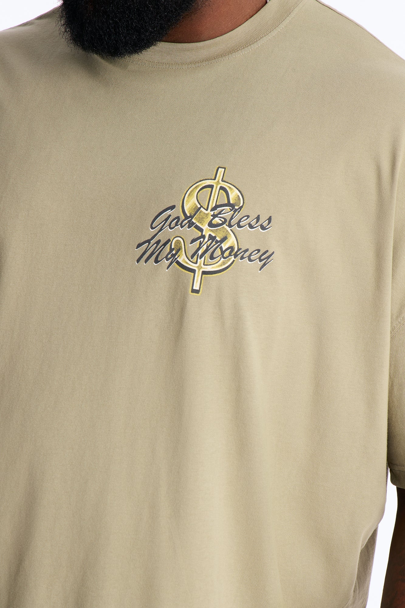 God Bless My Money Oversized Short Sleeve Tee - Olive