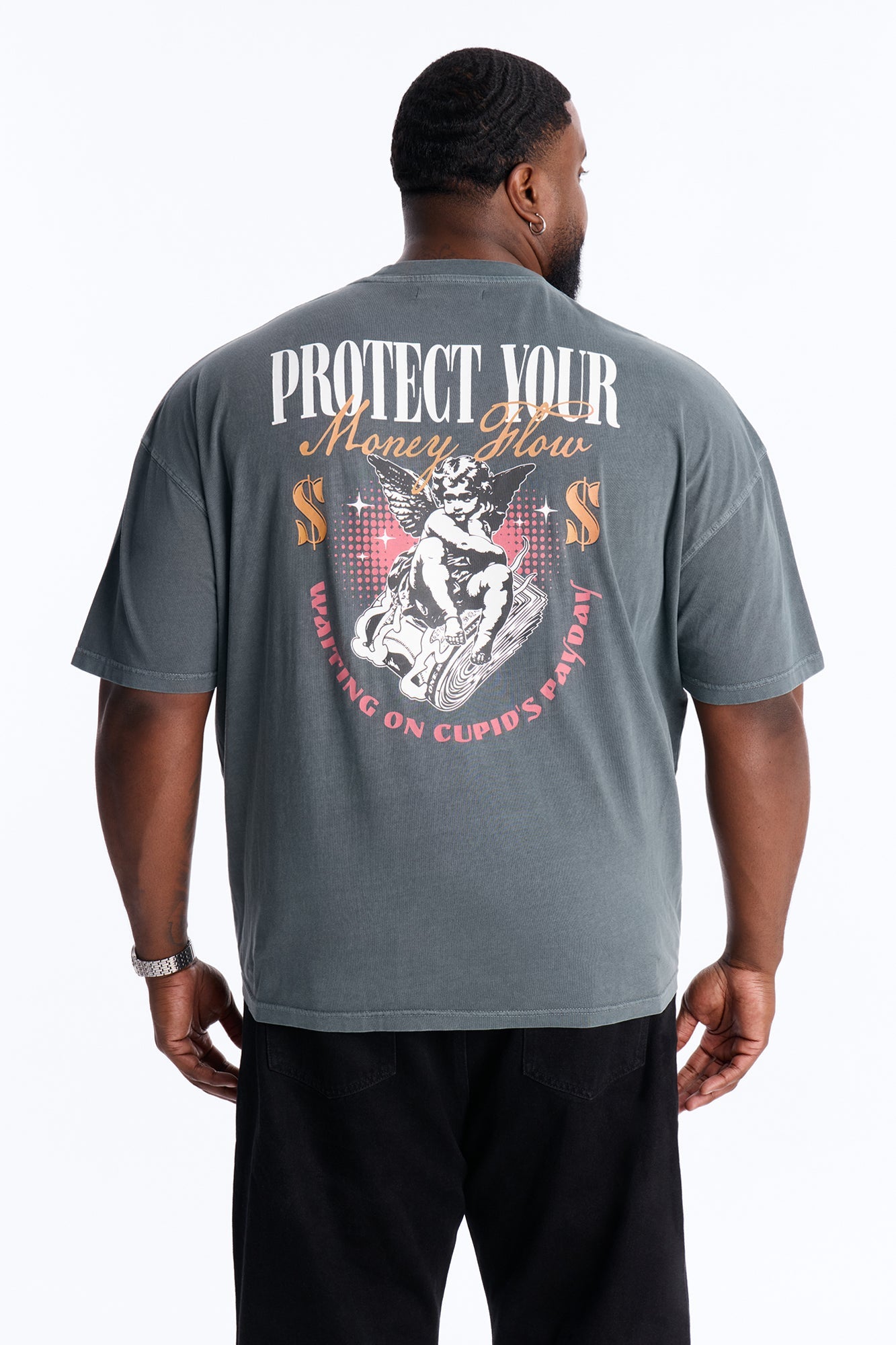 Protect Your Money Flow Oversized Short Sleeve Tee - Grey
