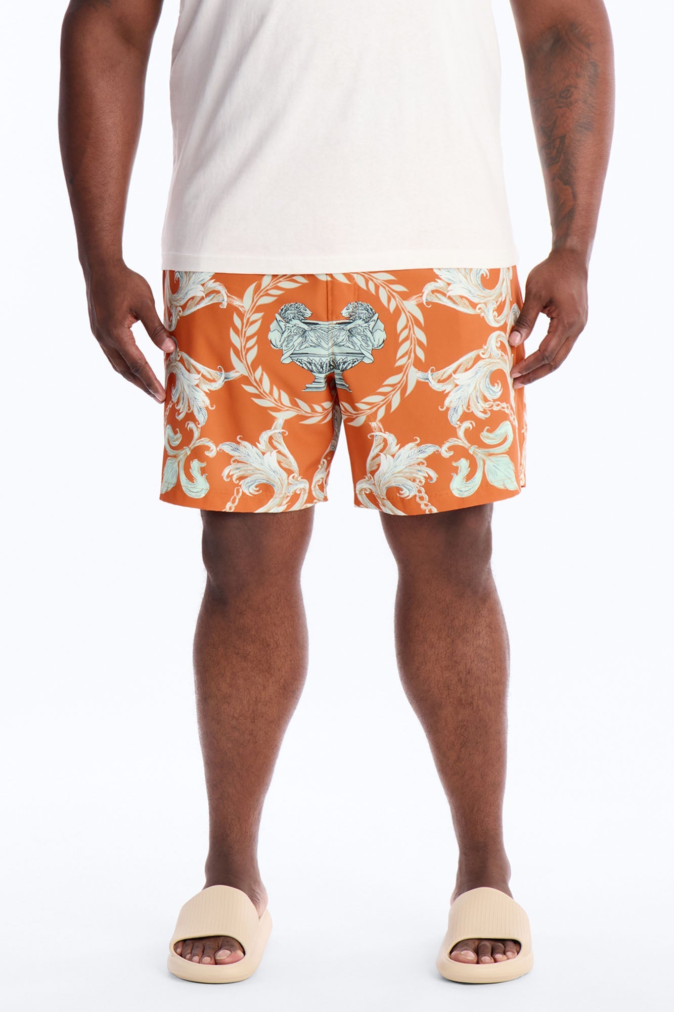 Interlinked Chain Baroque Swim Trunk 7″ - Orange