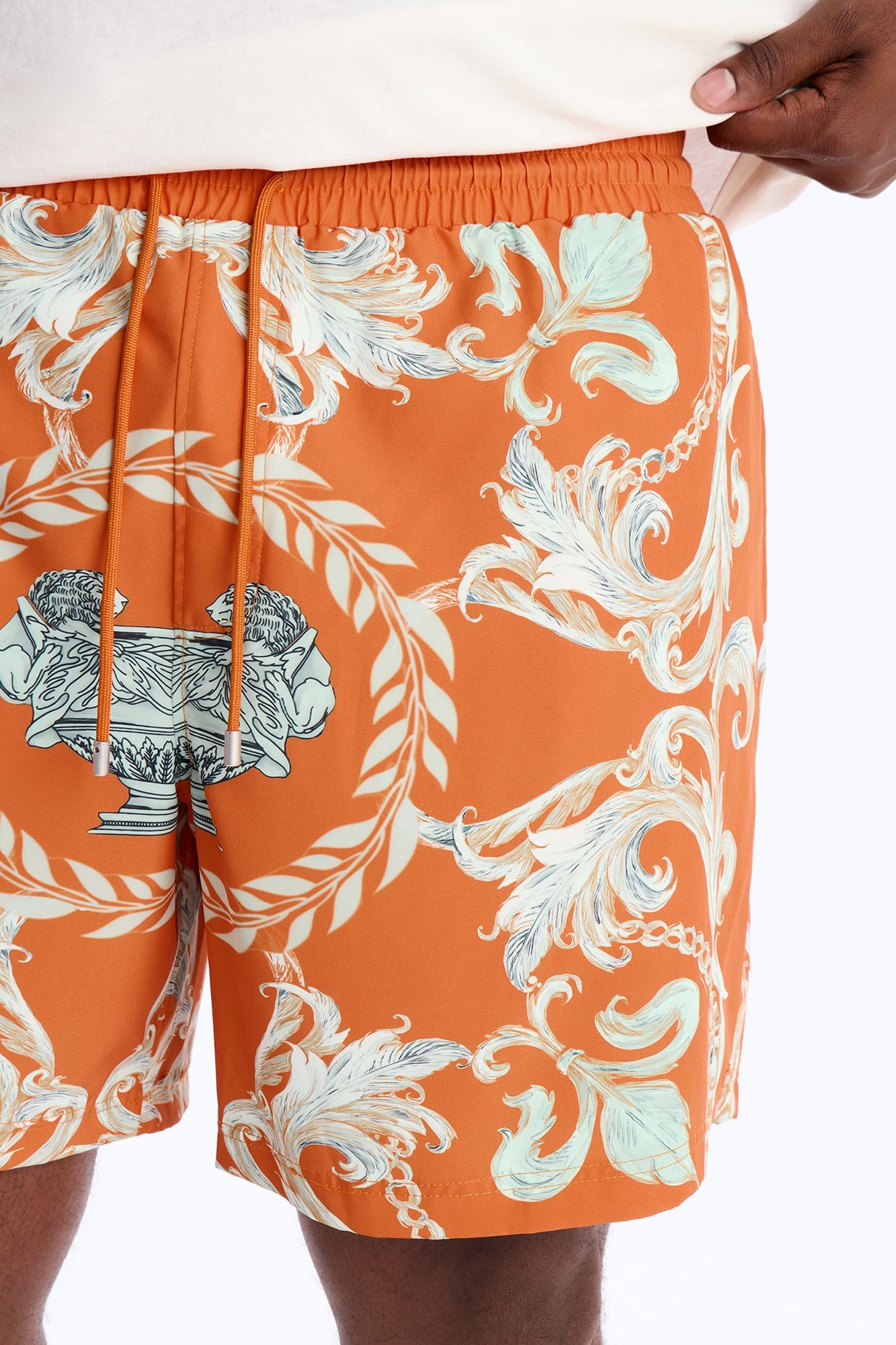 Interlinked Chain Baroque Swim Trunk 7″ - Orange