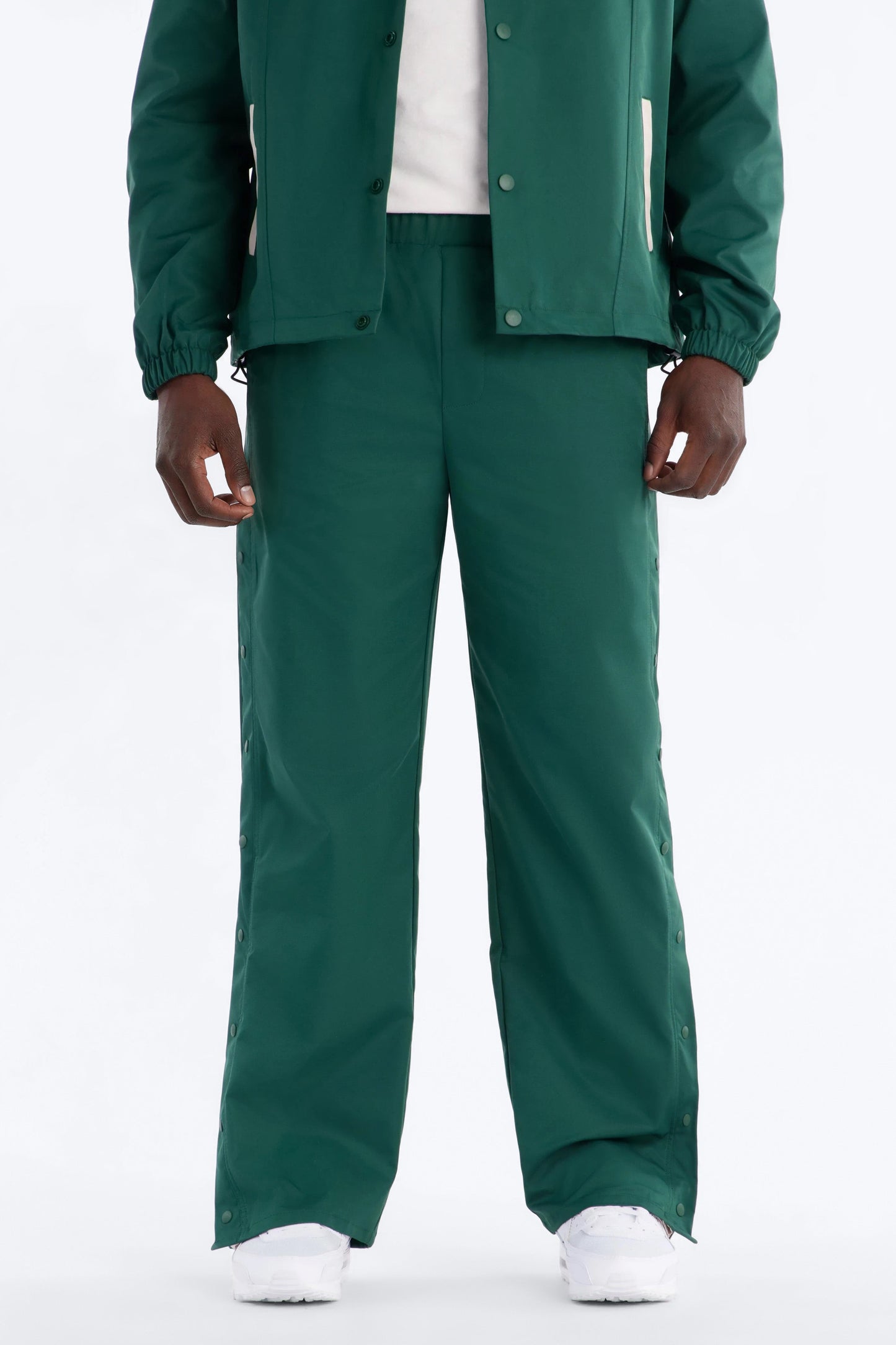 Straight Button Detailed Contrast Panel Pant - Green
