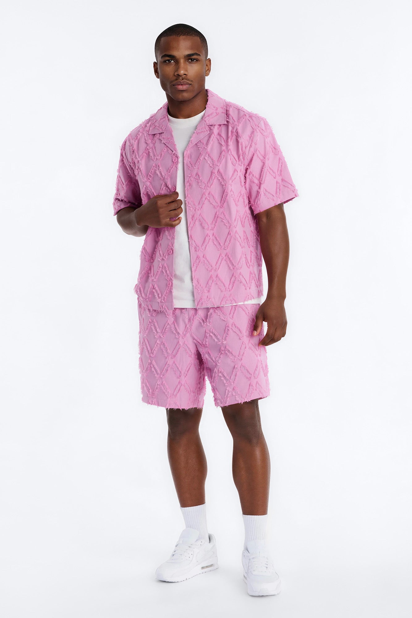 Relaxed Sahara Stripe Cuban Collar Button Up Shirt - Mauve