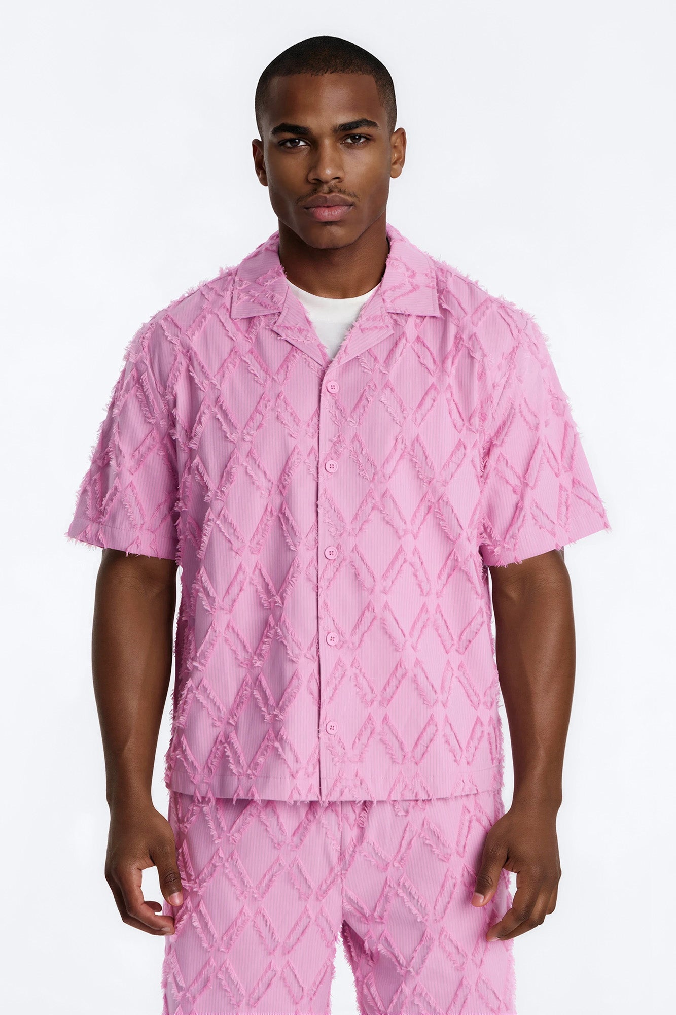 Relaxed Sahara Stripe Cuban Collar Button Up Shirt - Mauve