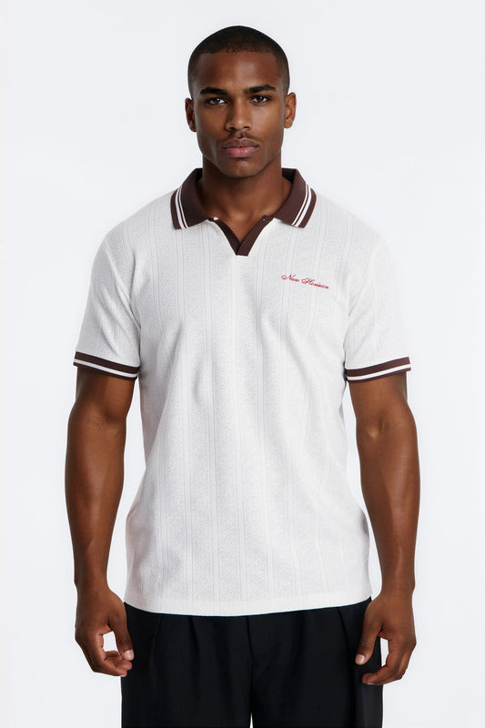 Cafe Tipped Johnny Collar Polo - Off White