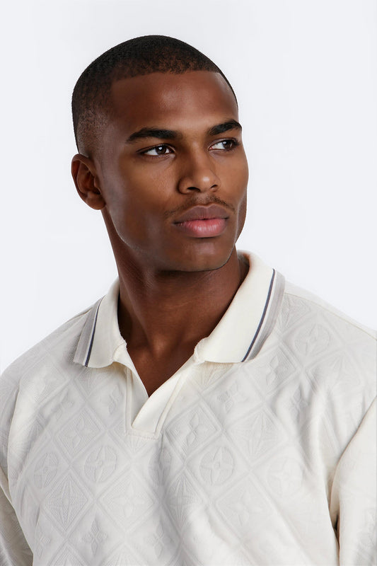 Saints Diamond Star Johnny Collar Polo - Oatmeal