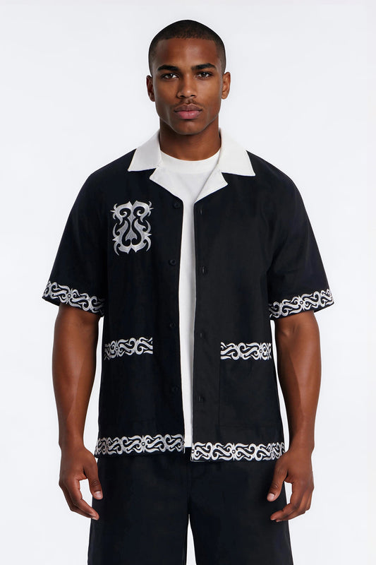 Coastal Isla Cuban Button Up Shirt - Black