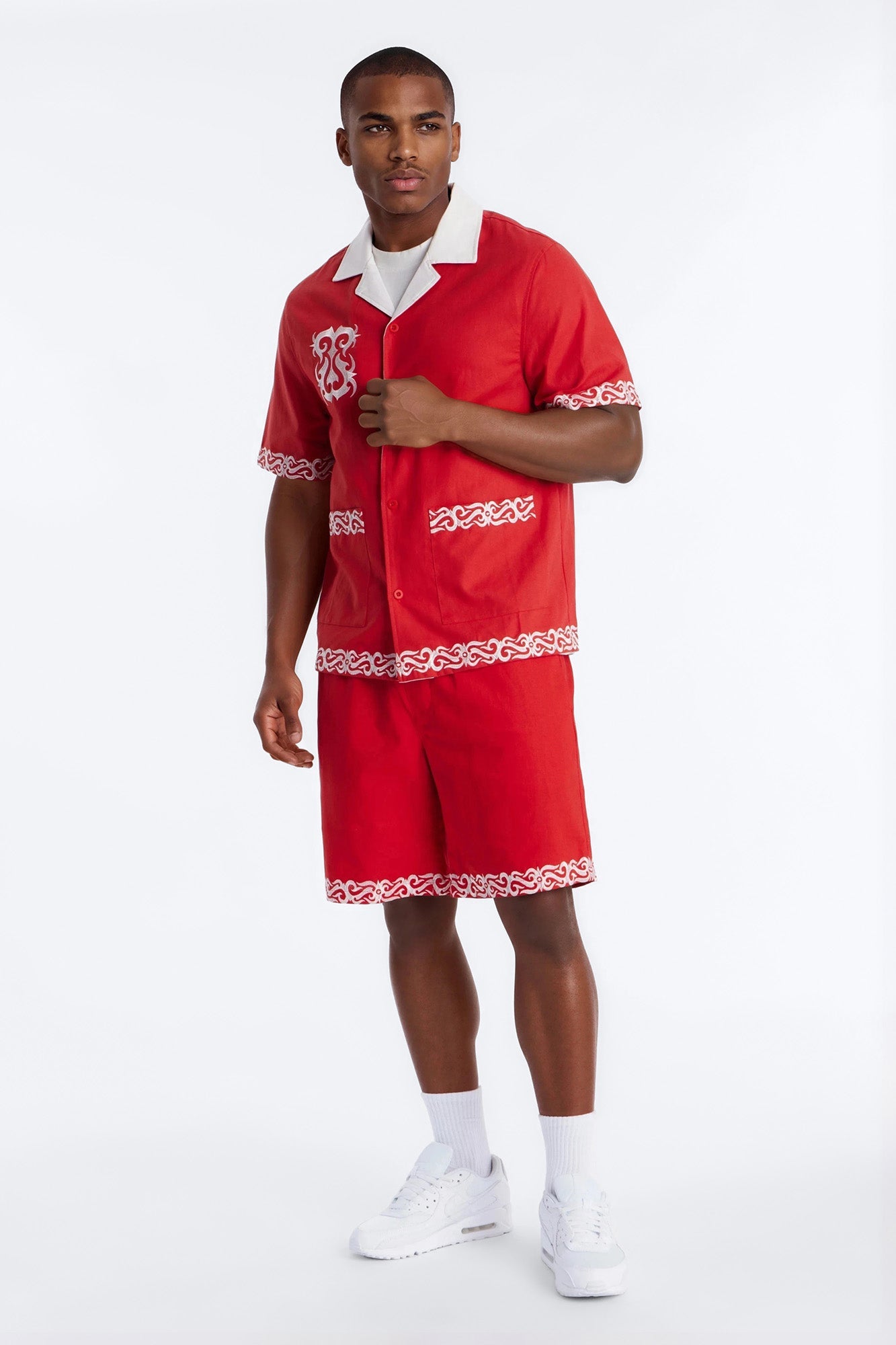 Coastal Isla Cuban Button Up Shirt - Red