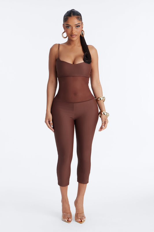 Roxy Form Double Lined Mesh Capri Jumpsuit - Chocolate