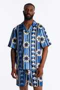 Toscana Geo Cuban Collar Shirt - Blue