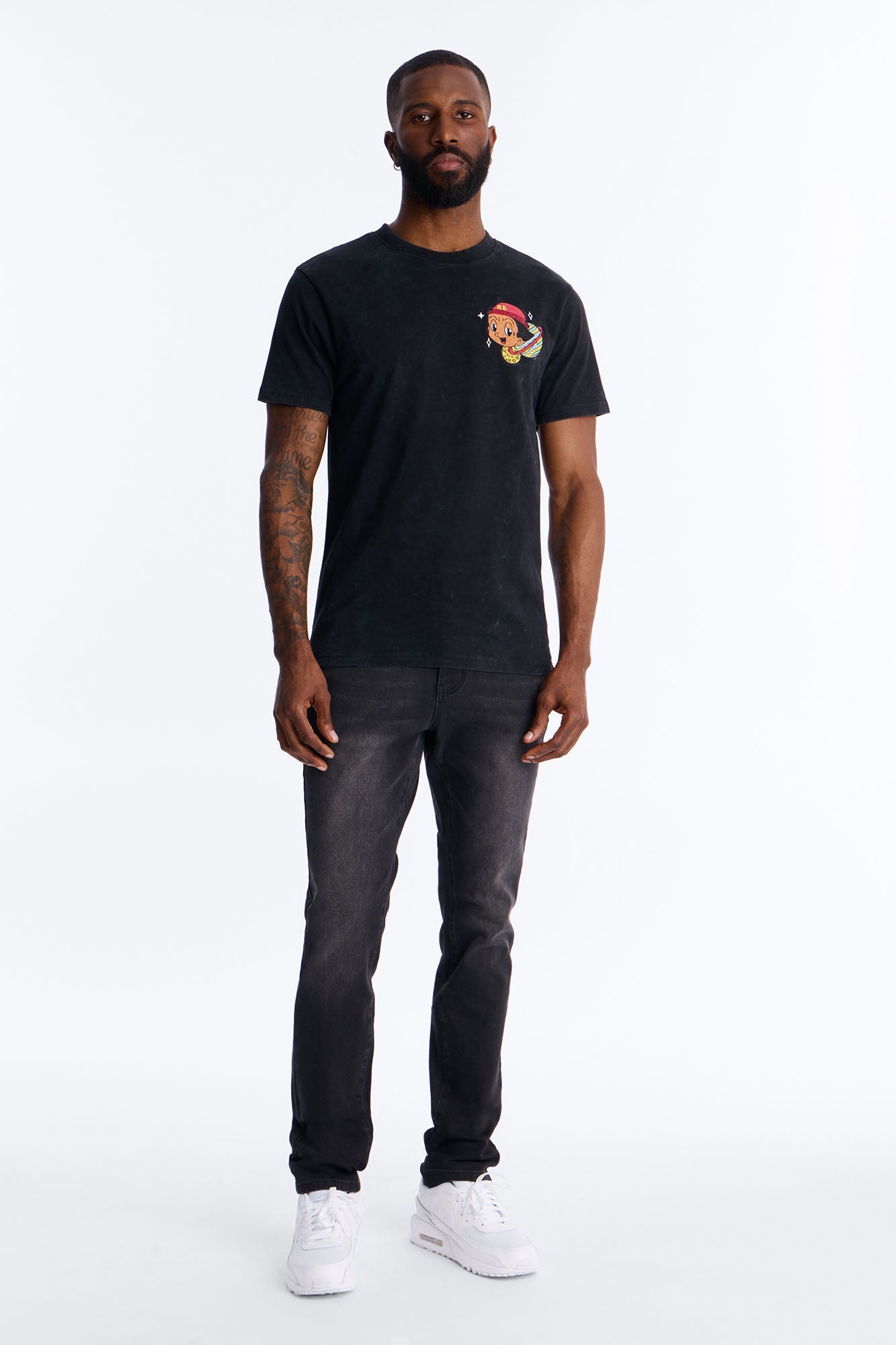 Cosmic Boy Still Gonna Shine Embroidery Vintage Short Sleeve Tee - Black Wash