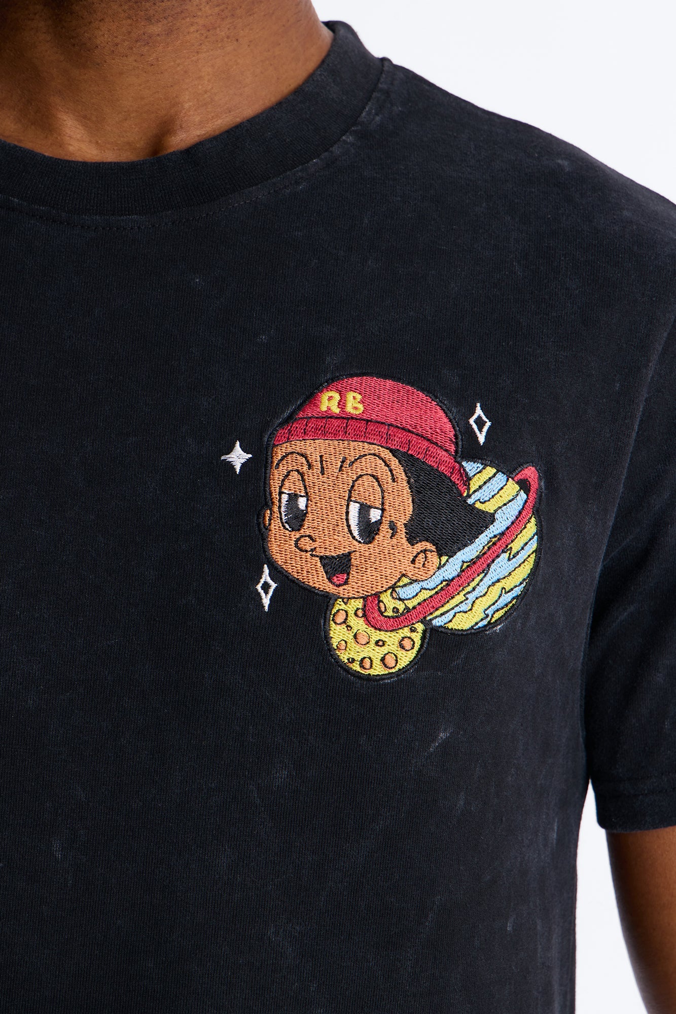 Cosmic Boy Still Gonna Shine Embroidery Vintage Short Sleeve Tee - Black Wash