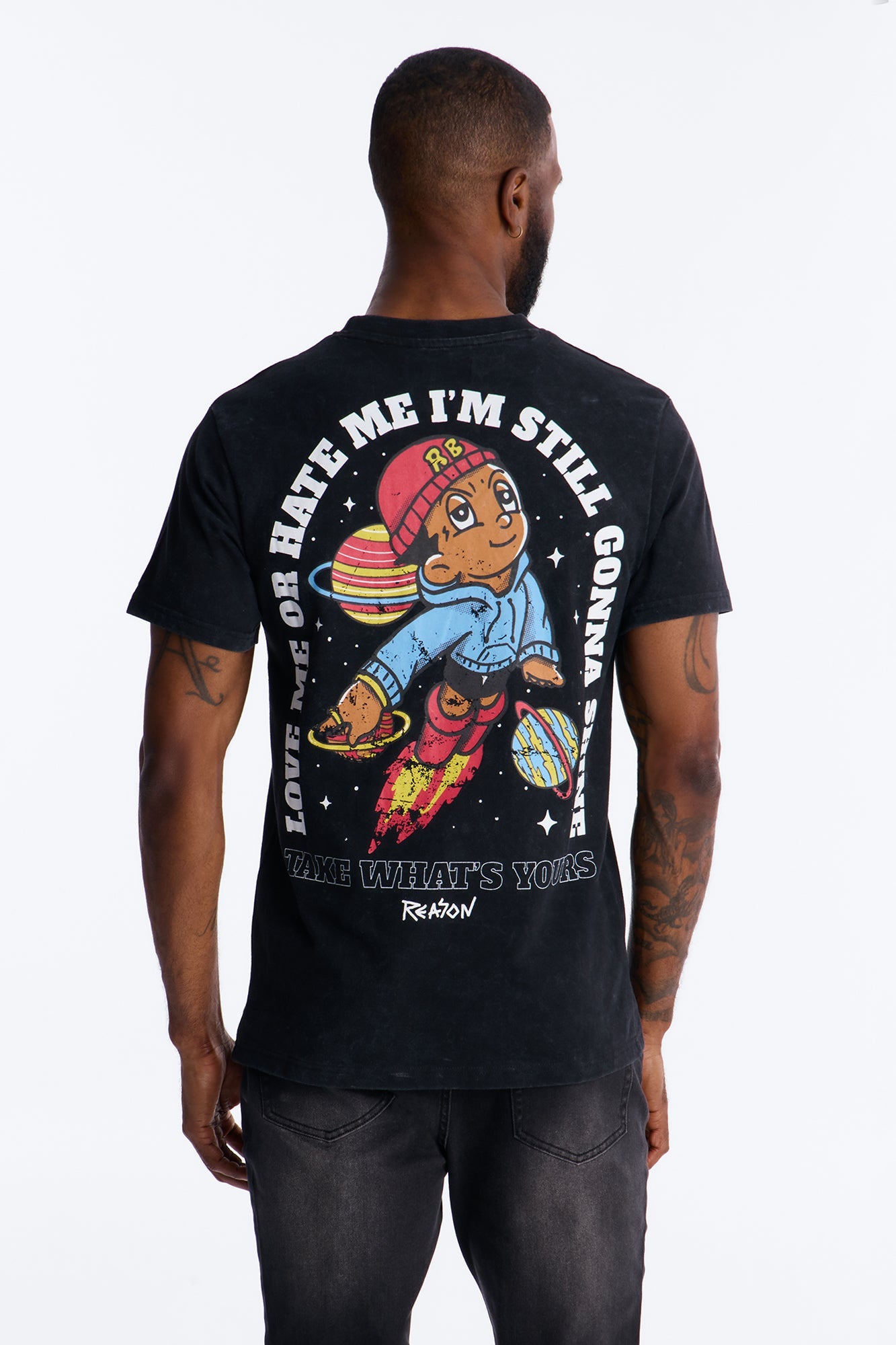 Cosmic Boy Still Gonna Shine Embroidery Vintage Short Sleeve Tee - Black Wash