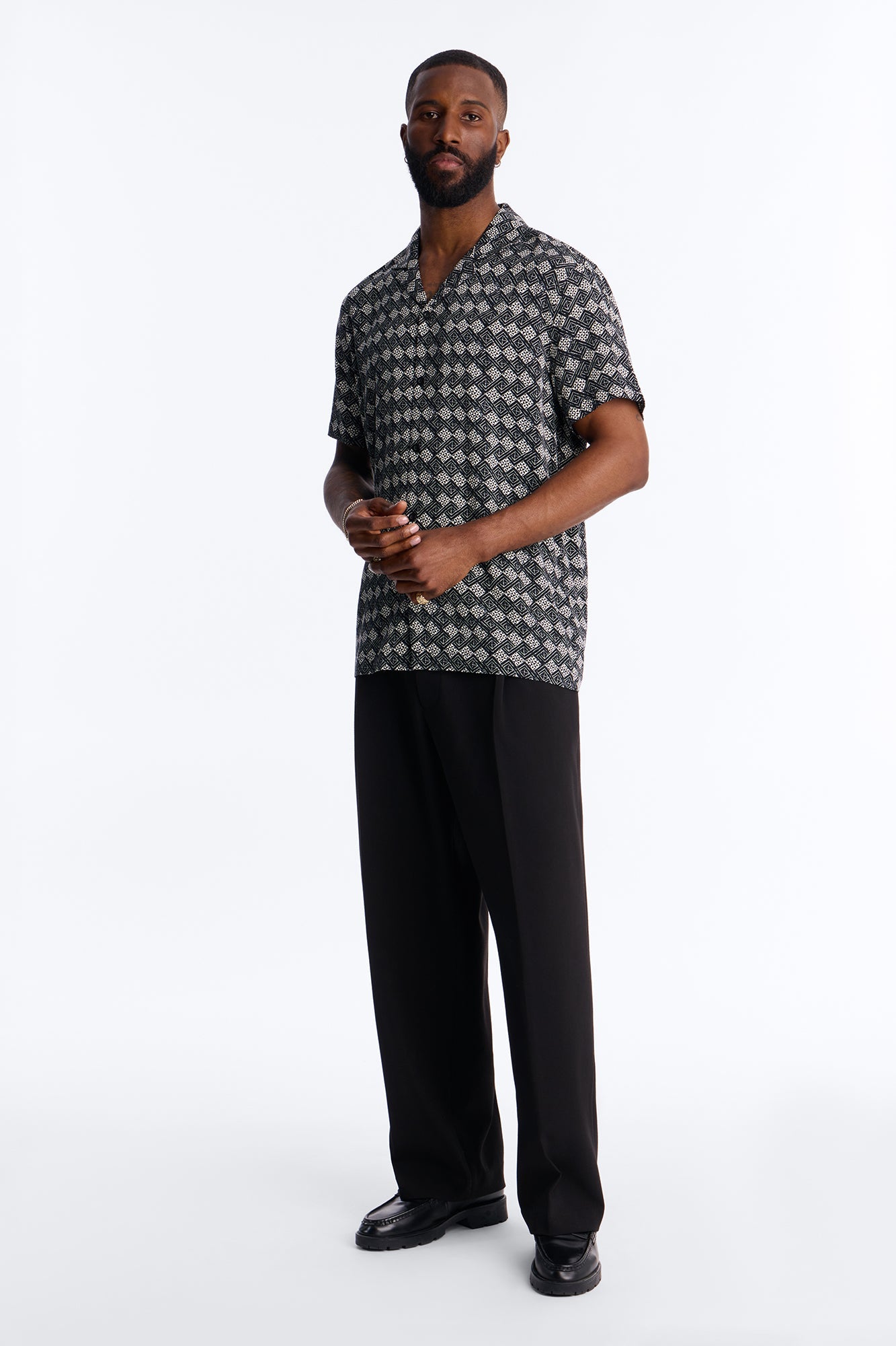 Royale Cuban Collar Button Up Shirt - Black