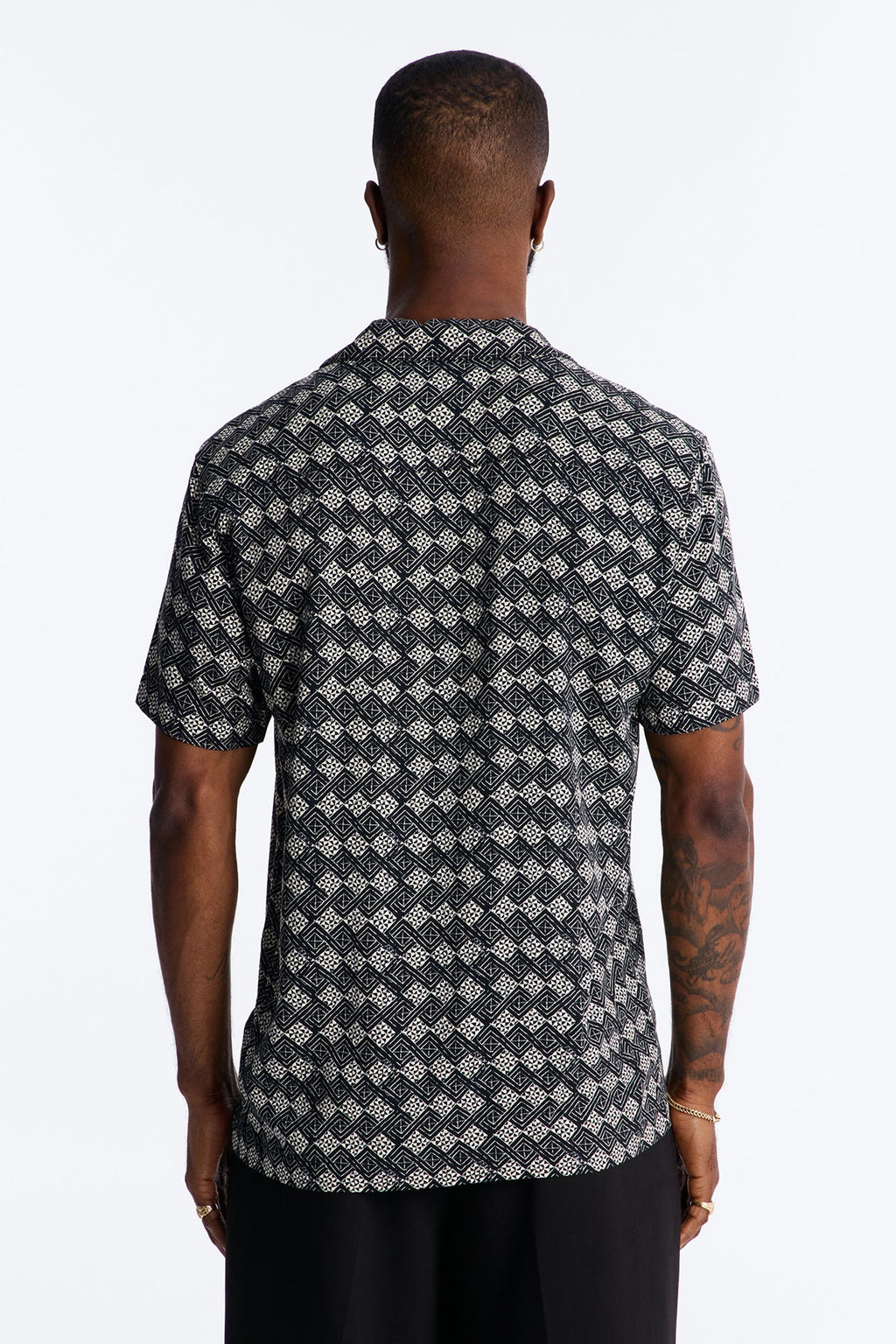 Royale Cuban Collar Button Up Shirt - Black