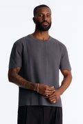 Relaxed Knitted Crewneck Tee - Black
