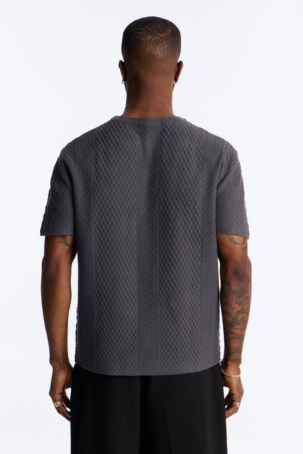 Relaxed Knitted Crewneck Tee - Black