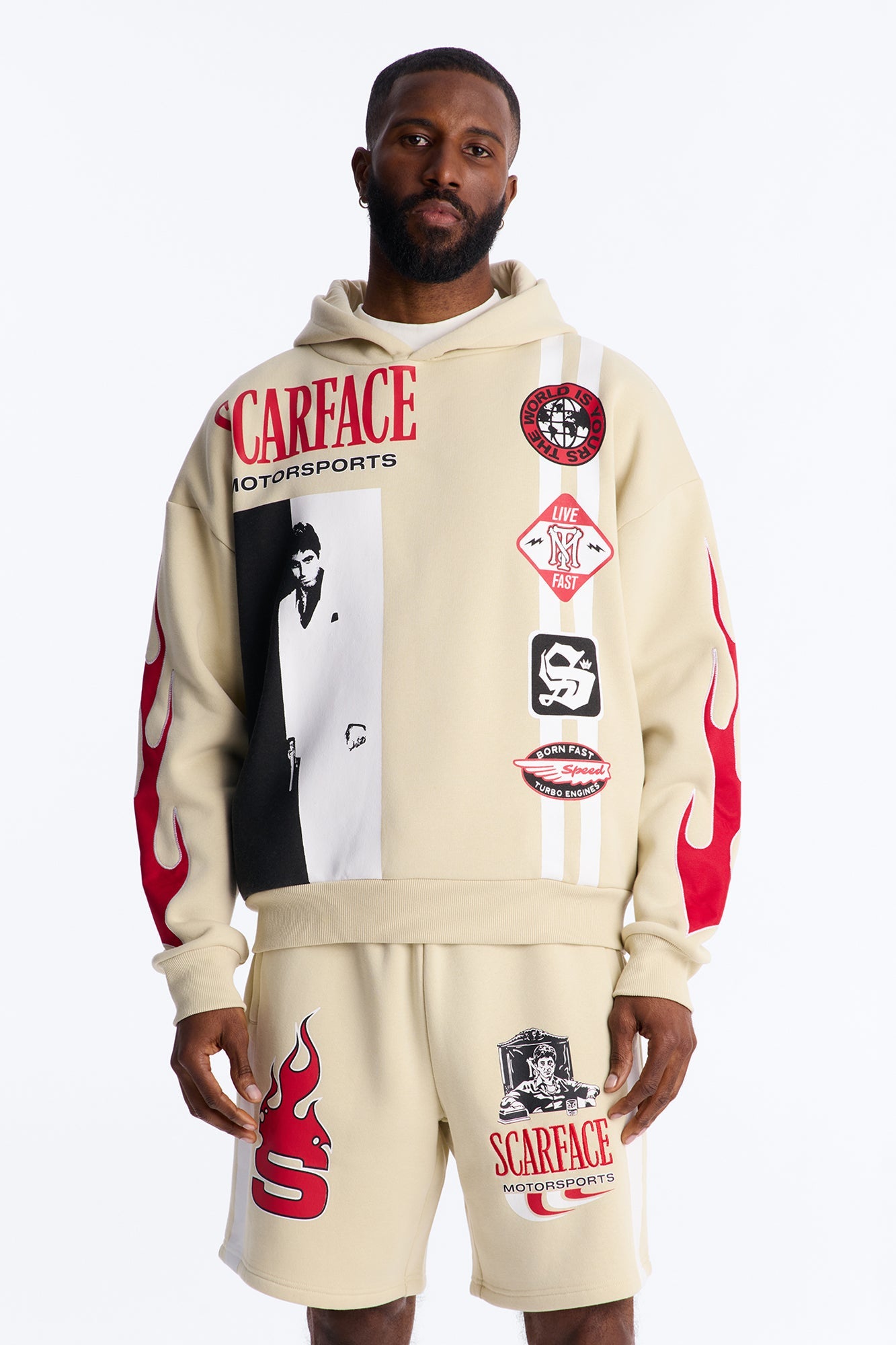 Scarface Embroidery Patch Hoodie - Khaki