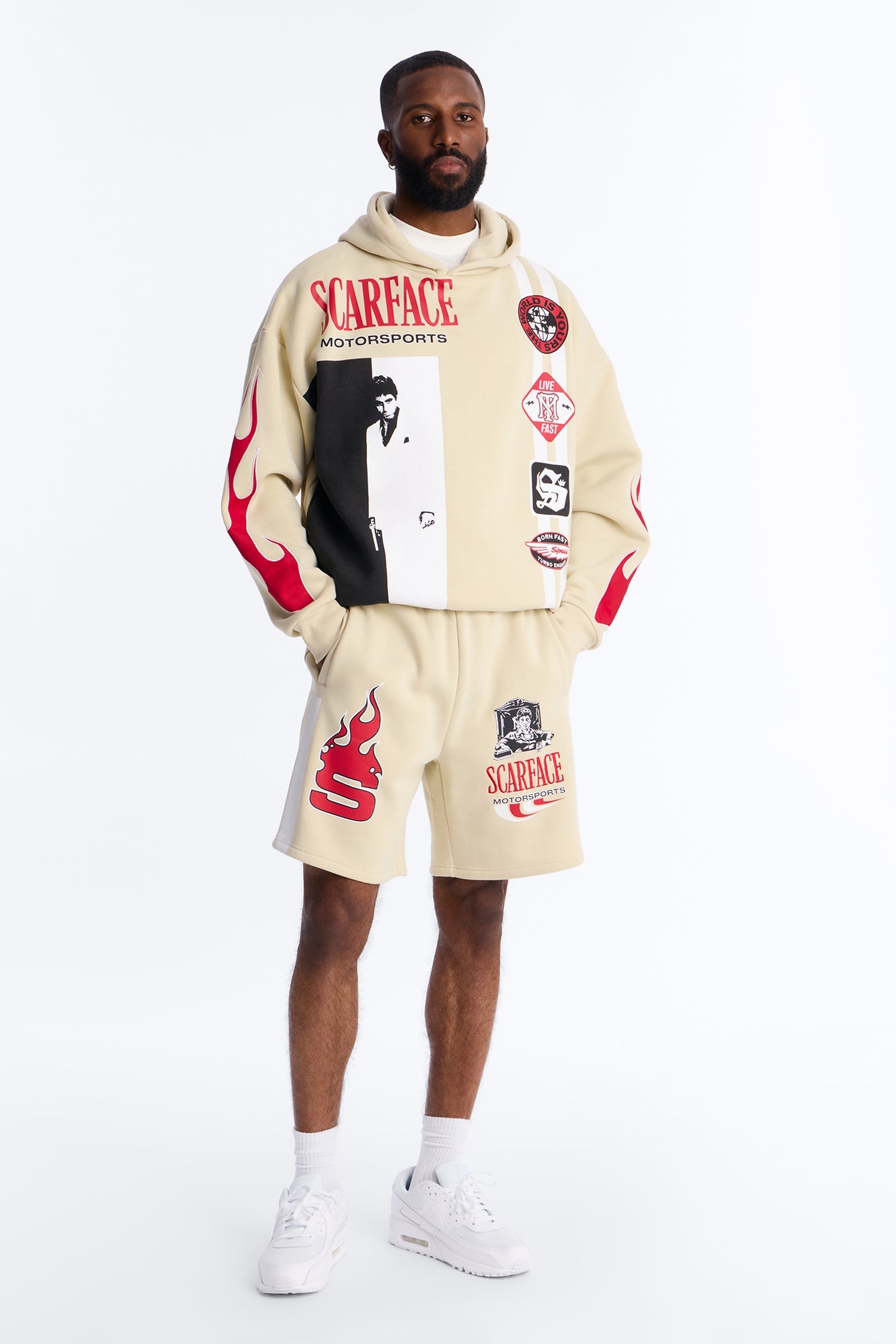 Scarface Embroidery Patch Sweatshorts - Khaki