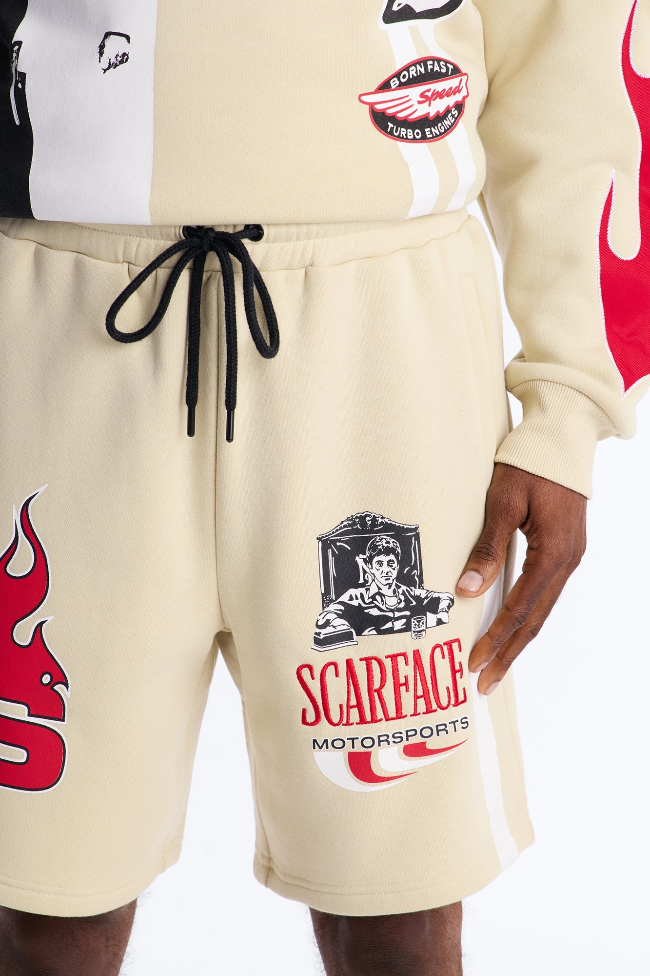 Scarface Embroidery Patch Sweatshorts - Khaki
