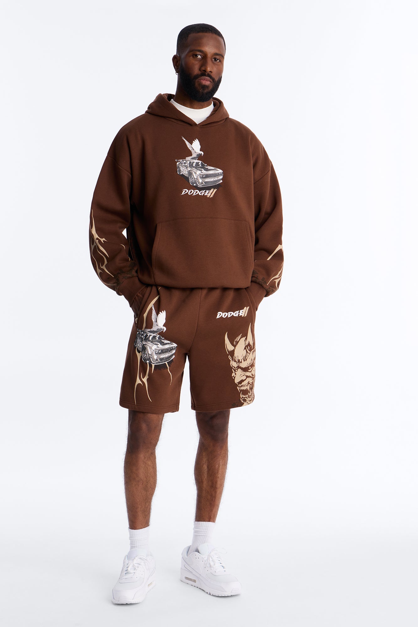 Dodge Demon Oni Mask Sweatshorts - Brown
