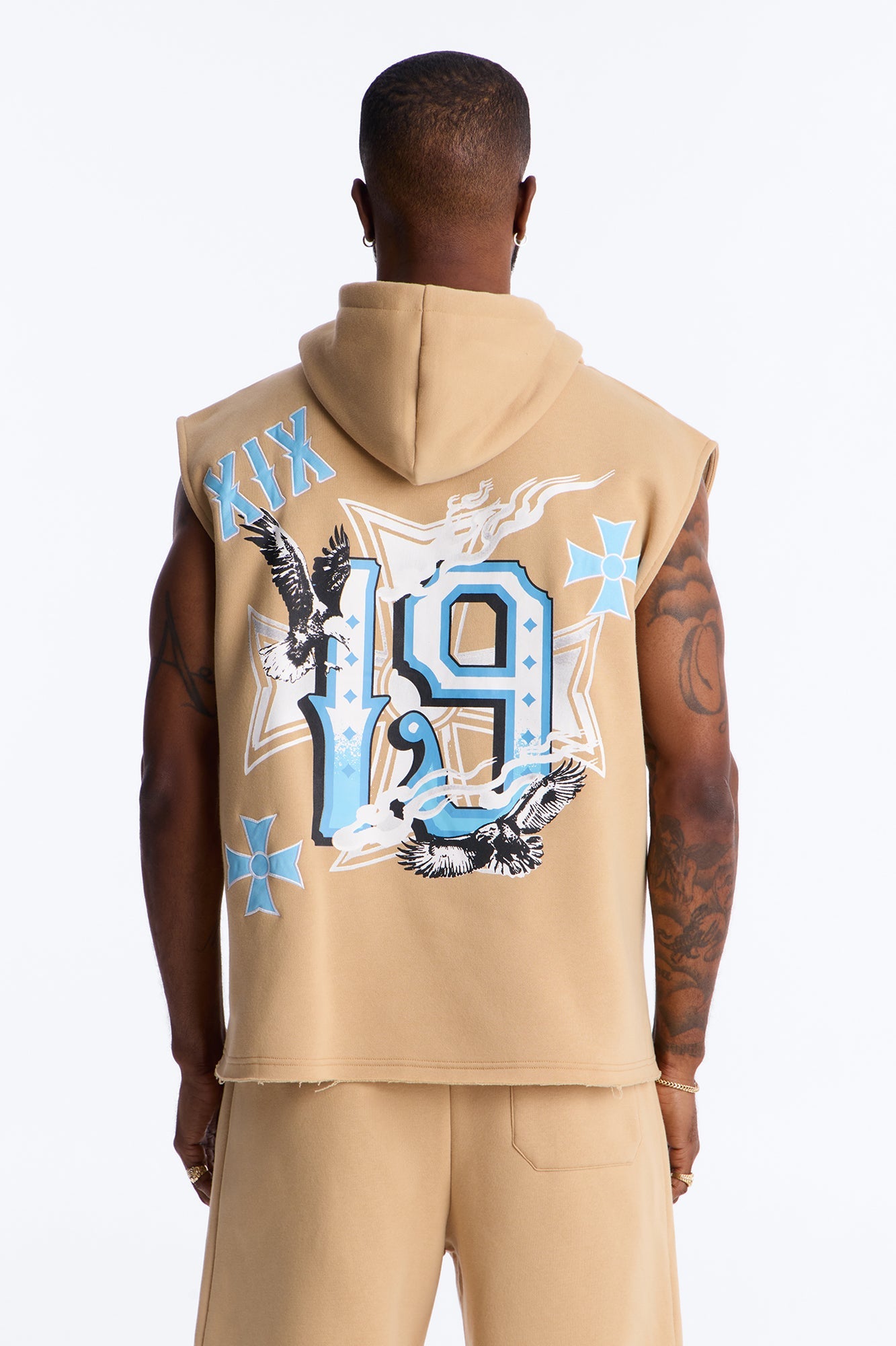 Fly Eagles Sleeveless Hoodie - Khaki