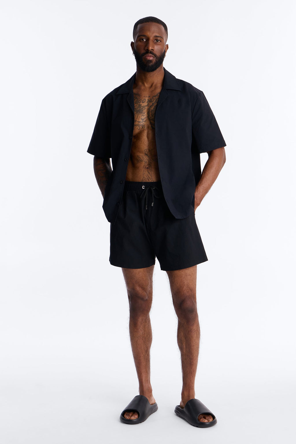 Montez Cuban Collar Button Up Shirt - Black