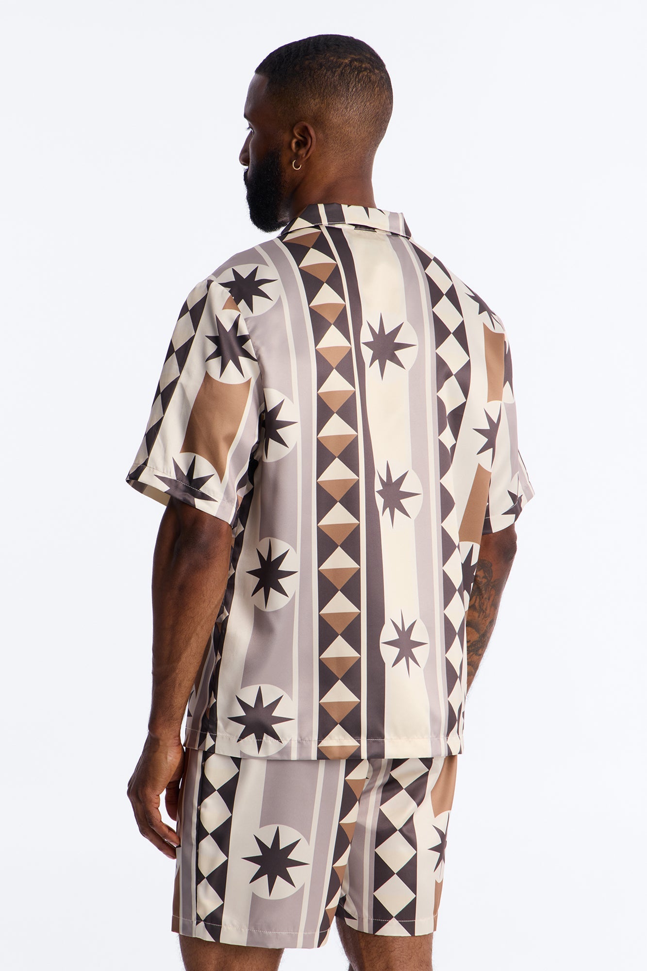 Toscana Geo Cuban Collar Shirt - Tan
