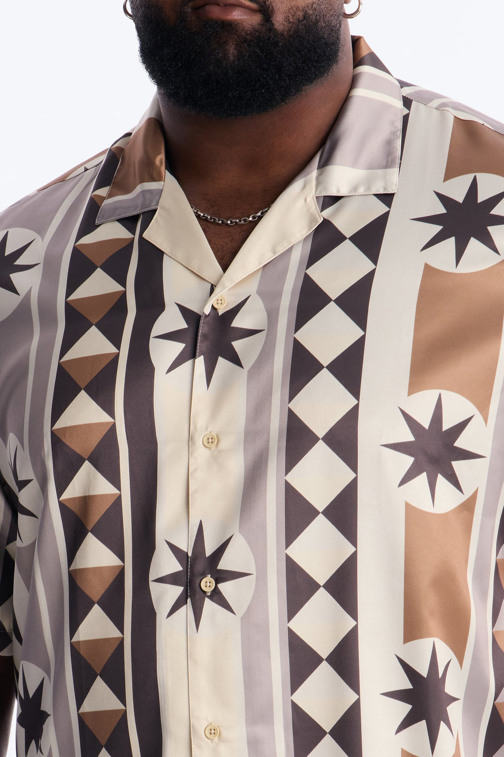 Toscana Geo Cuban Collar Shirt - Tan