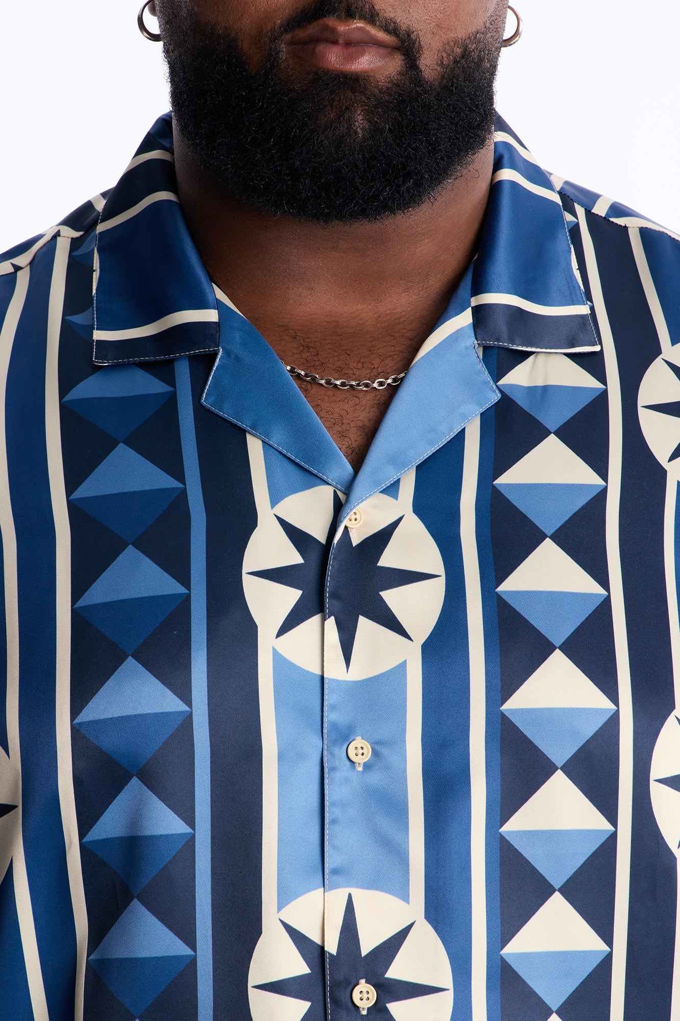 Toscana Geo Cuban Collar Shirt - Blue
