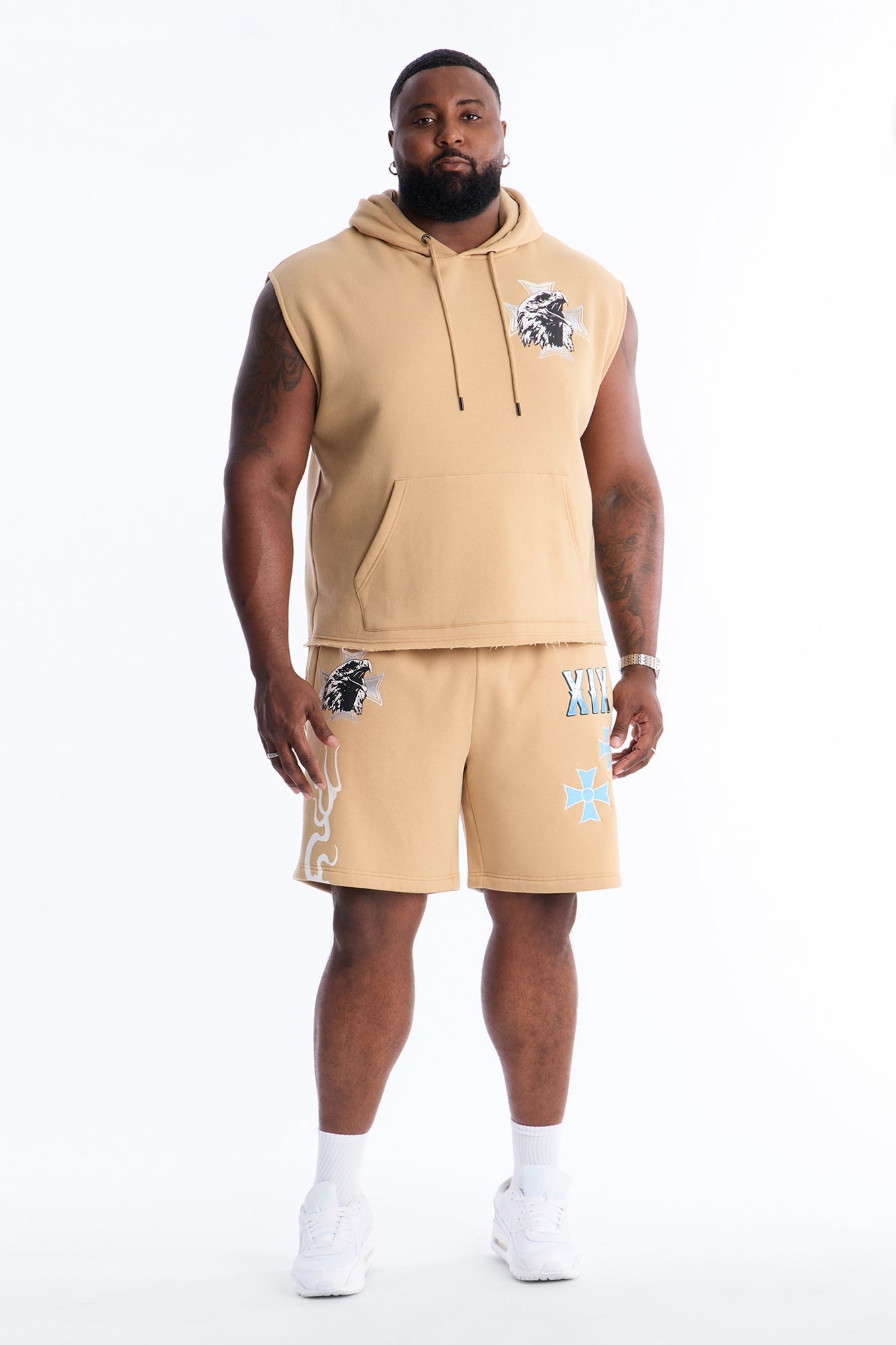 Fly Eagles Sleeveless Hoodie - Khaki