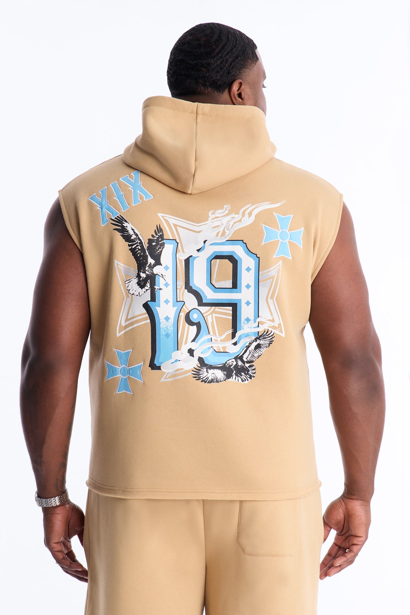 Fly Eagles Sleeveless Hoodie - Khaki