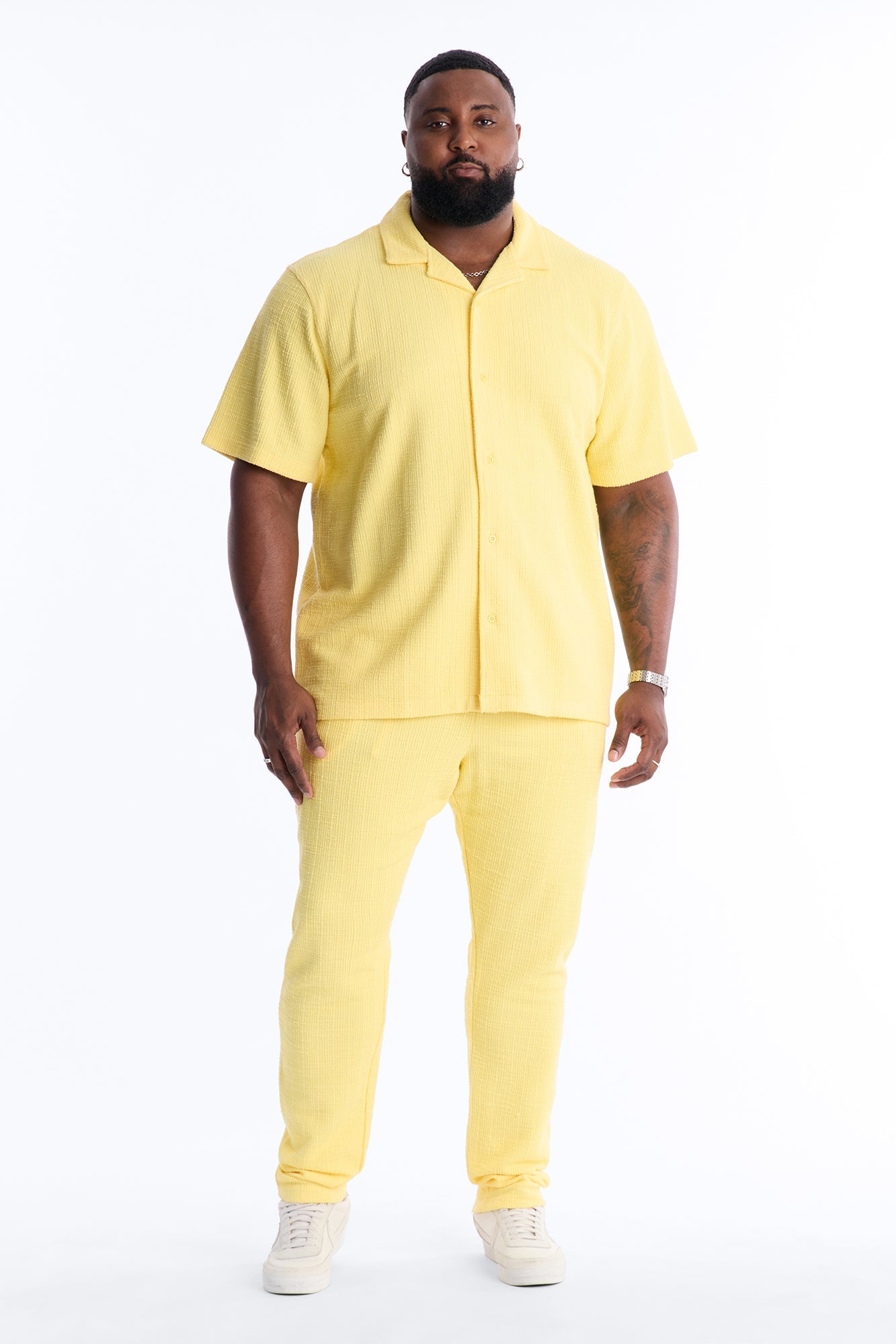 Dean Textured Short Sleeve Button Up Shirt - Butter Yellow