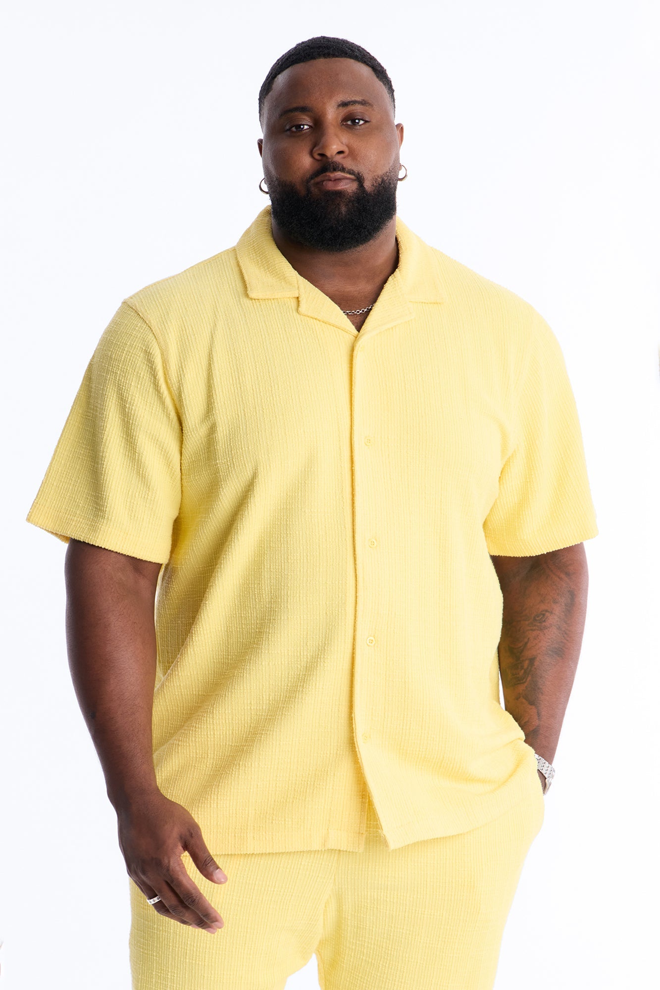 Dean Textured Short Sleeve Button Up Shirt - Butter Yellow