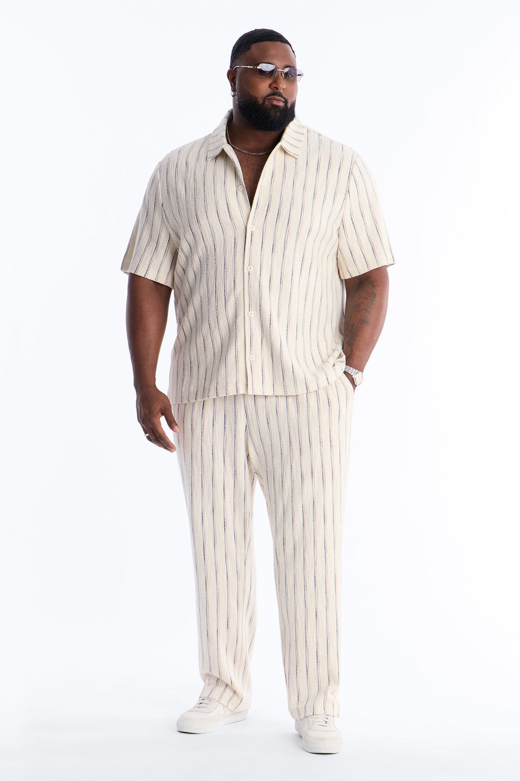 Caicos Textured Stripe Button Up Shirt - Cream
