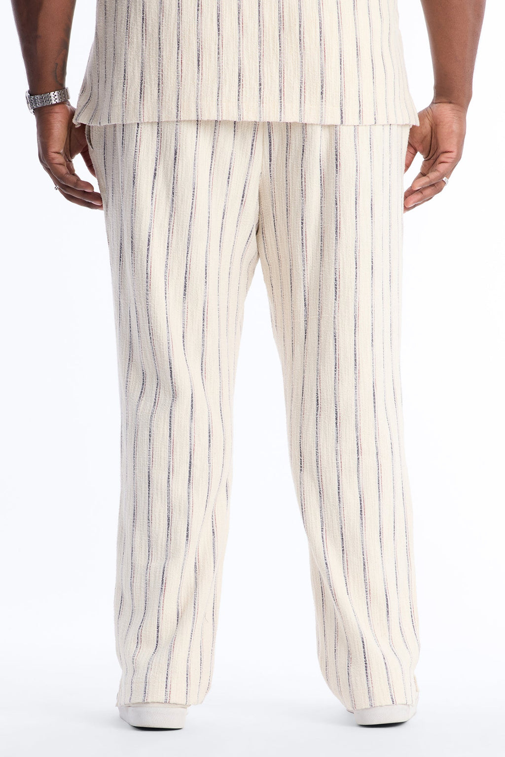 Slim Caicos Textured Stripe Slit Pant - Cream