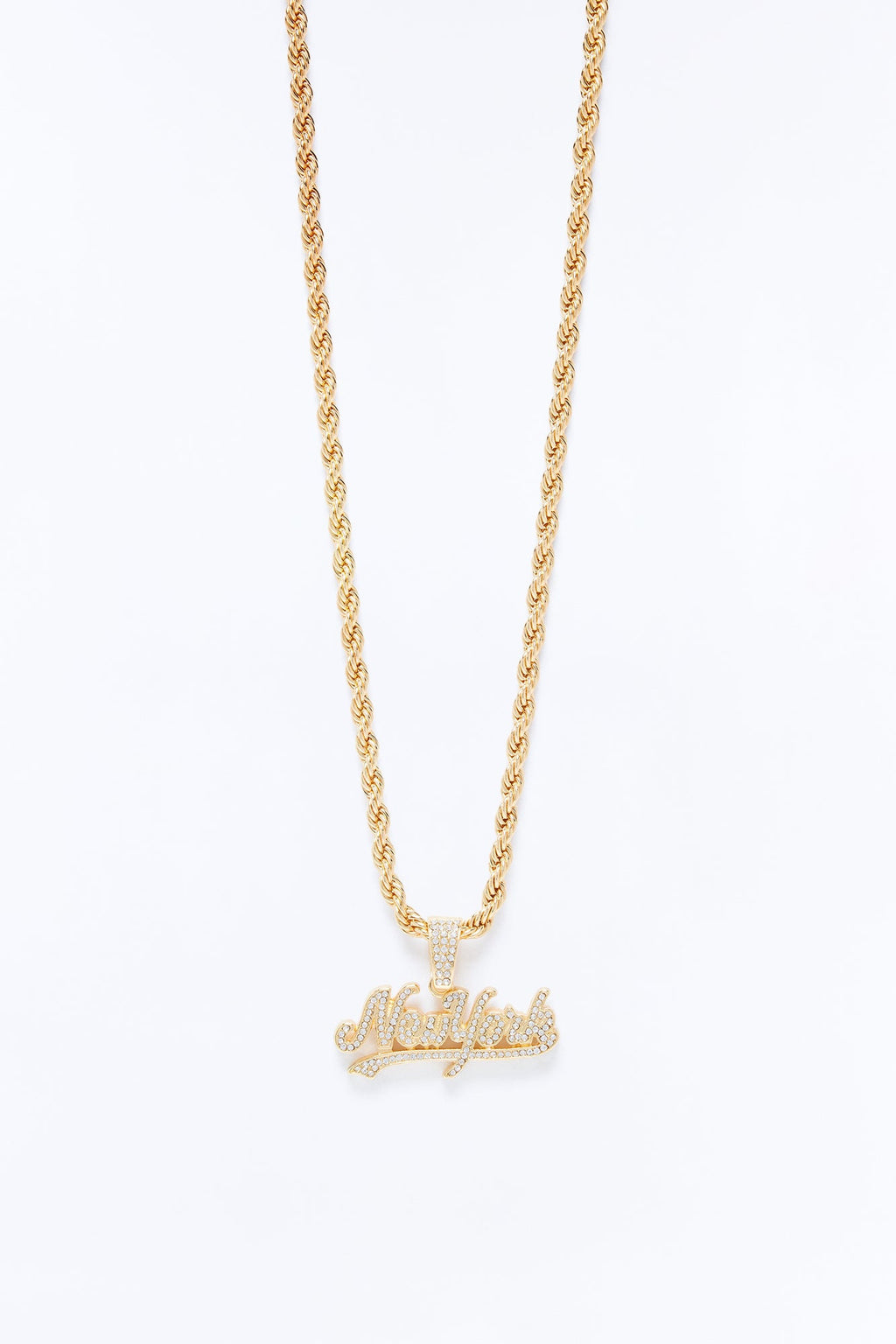 New York Iced Pendant Necklace - Gold