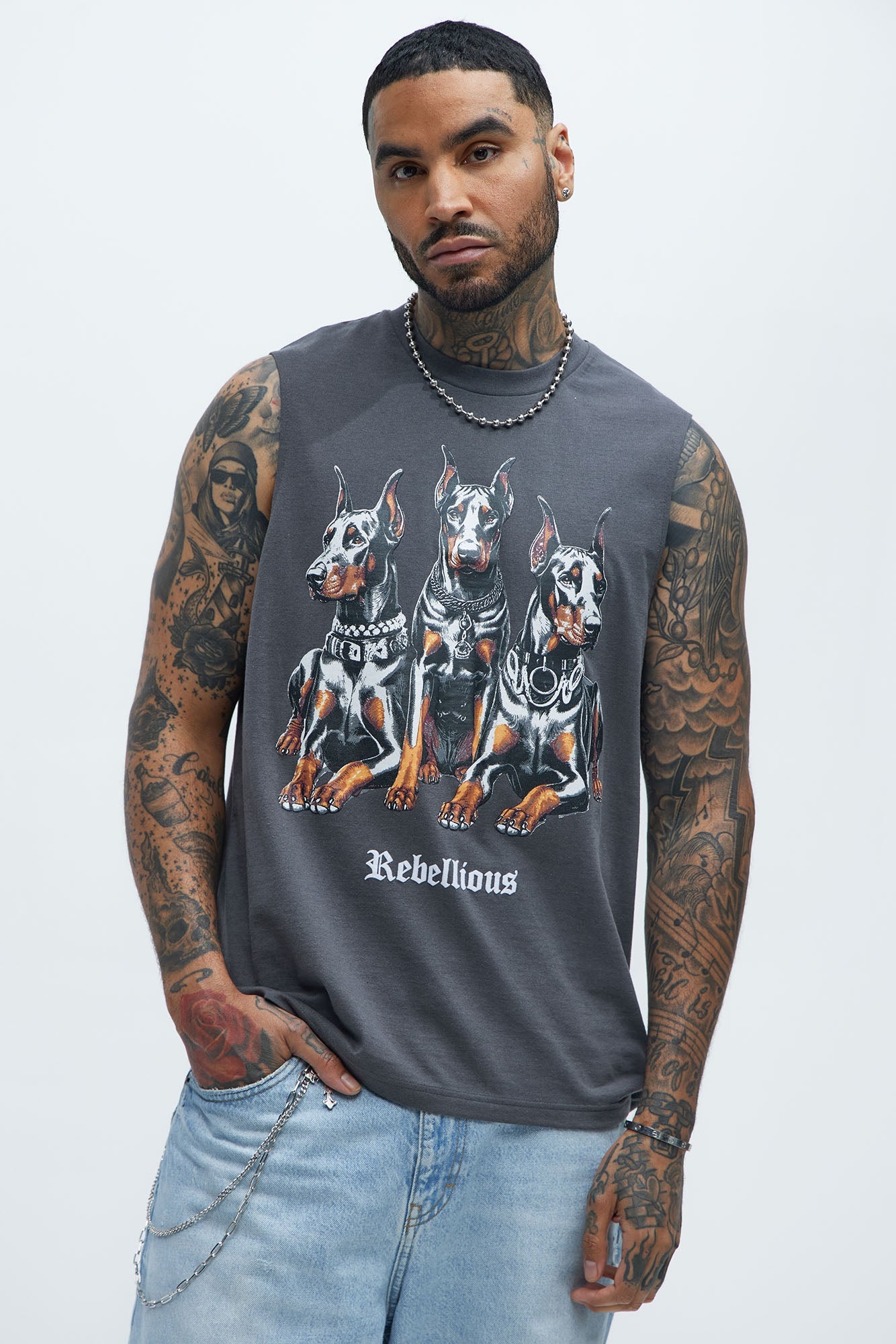 Rebellious Muscle Tee - Charcoal