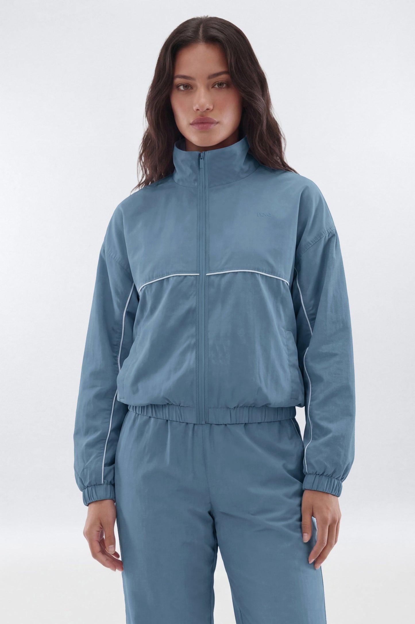 CoreNylon Mock Neck Full Zip Track Jacket - Soft Indigo