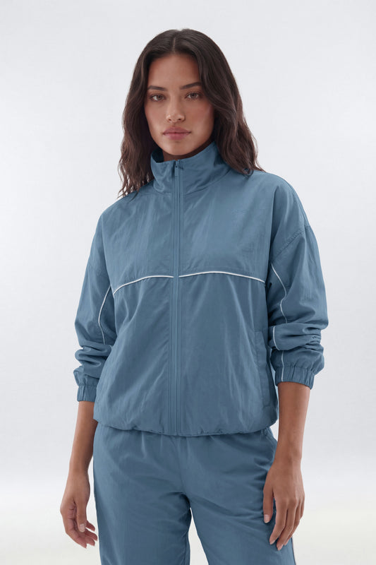 CoreNylon Mock Neck Full Zip Track Jacket - Soft Indigo