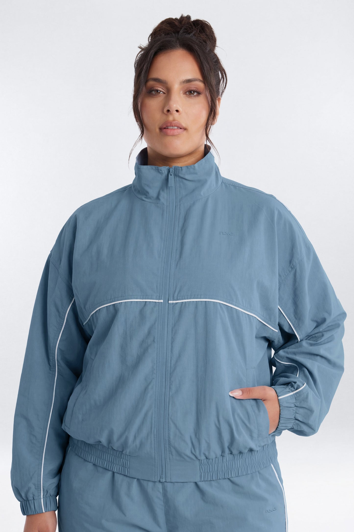 CoreNylon Mock Neck Full Zip Track Jacket - Soft Indigo