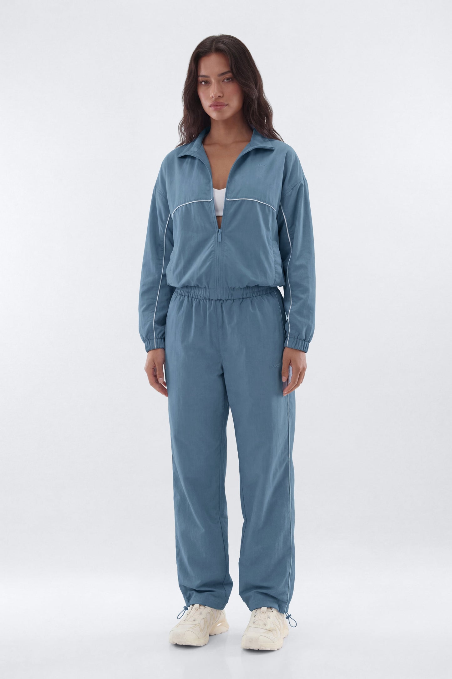 CoreNylon Mock Neck Full Zip Track Jacket - Soft Indigo