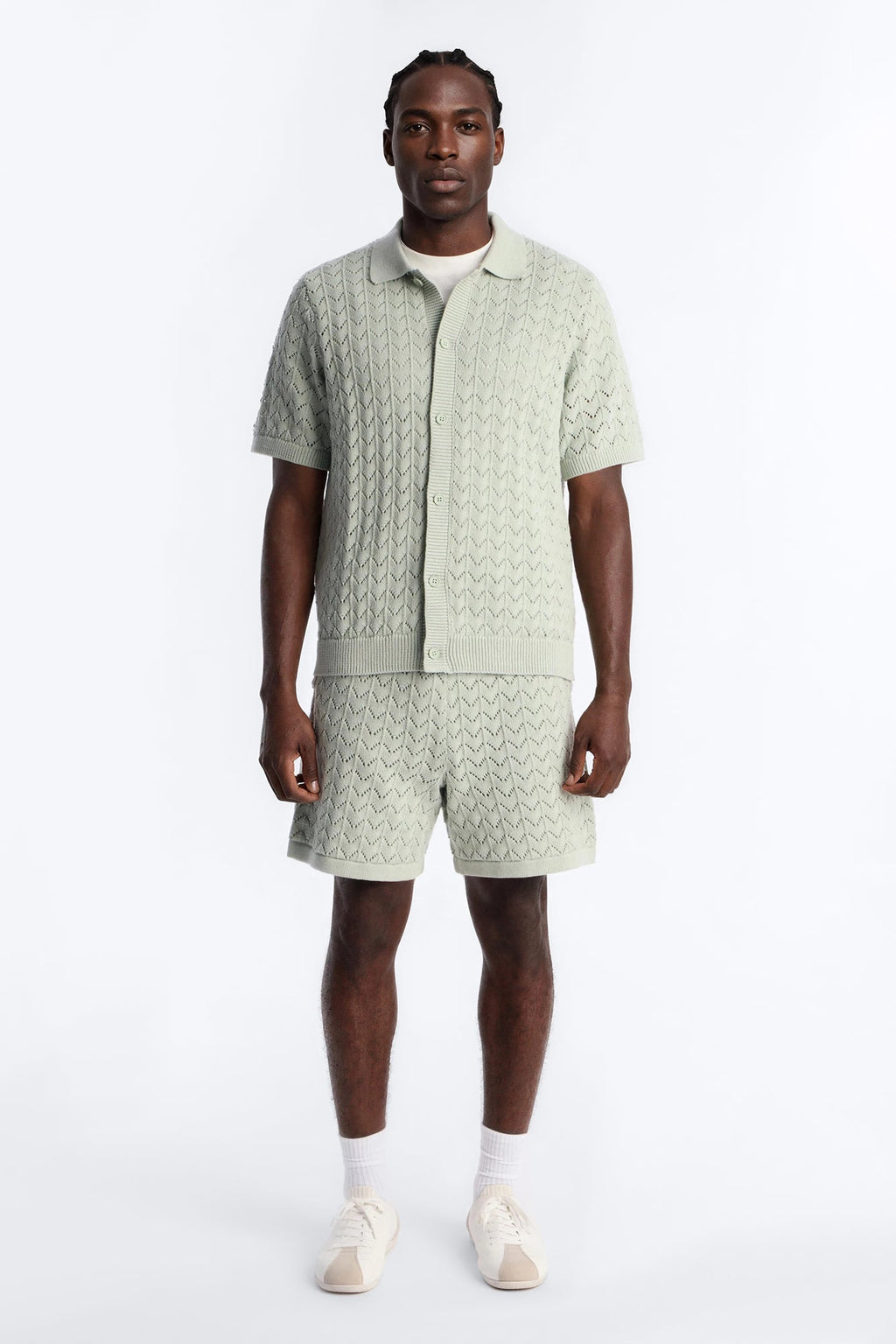 Waterfall Texture Open Knit Shirt - Sage