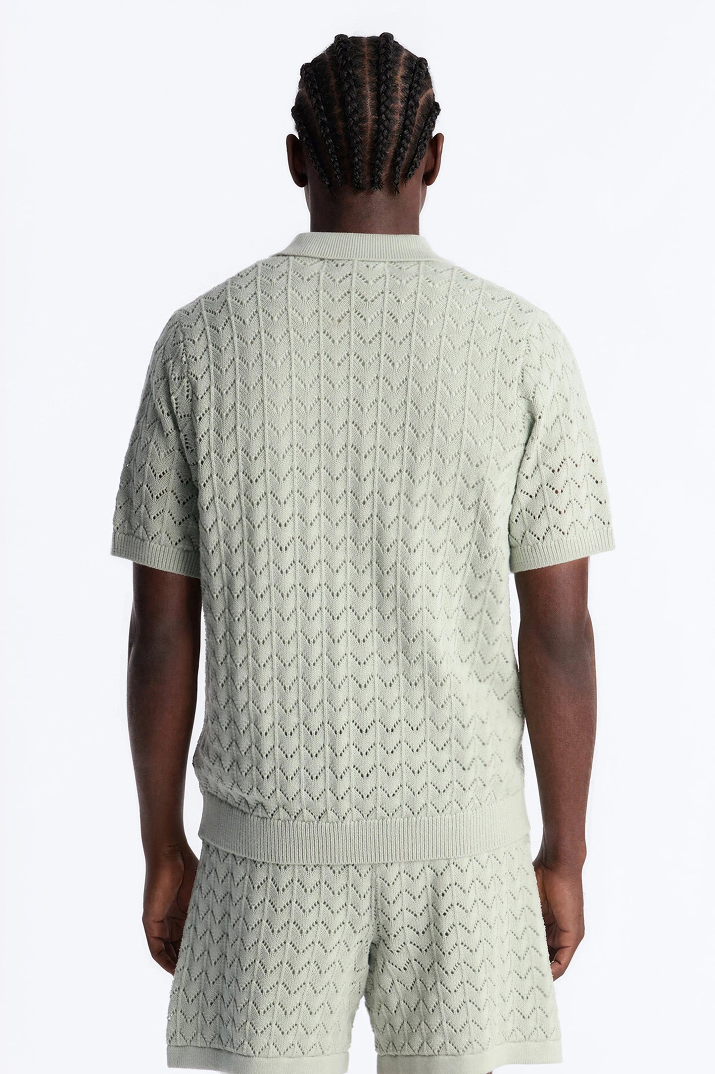 Waterfall Texture Open Knit Shirt - Sage