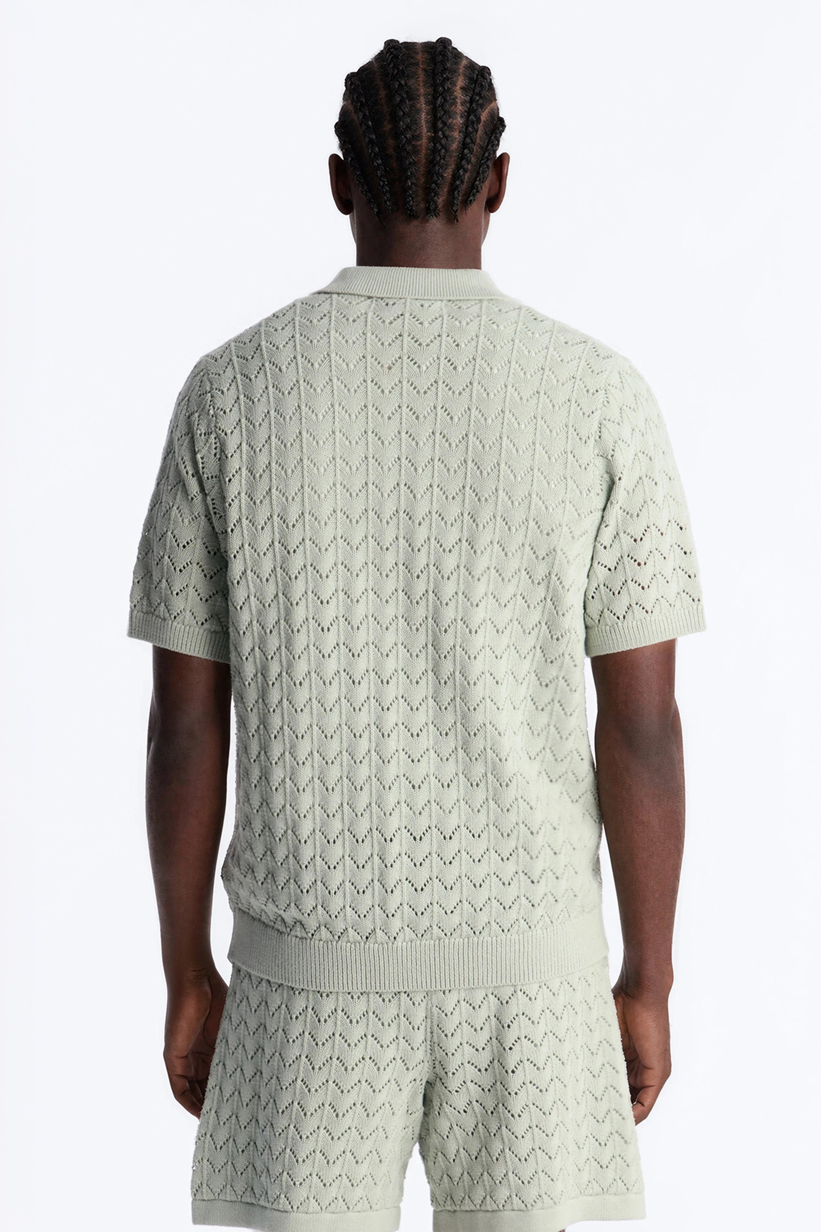 Waterfall Texture Open Knit Shirt - Sage