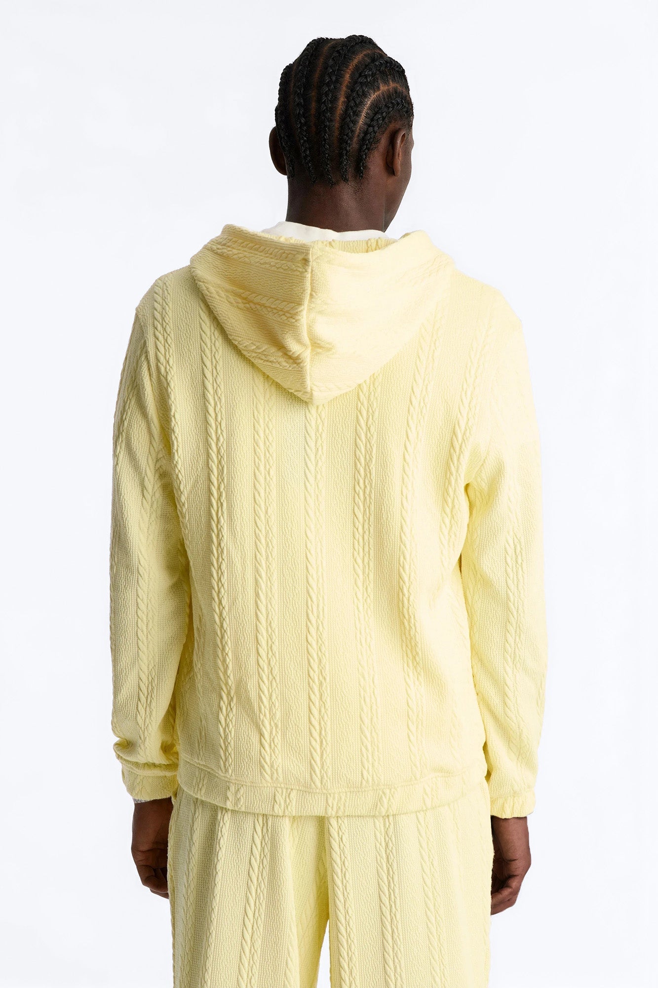Textured Cozy Braided Hooded Jacket - Butter Yellow