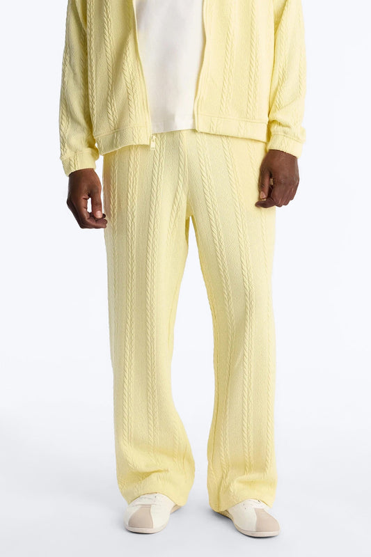 Baggy Textured Cozy Braided Pant - Butter Yellow