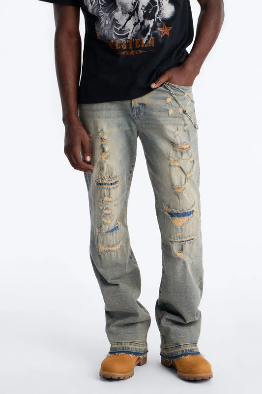 Undercover Slim Stacked Flare Jeans - Vintage Blue Wash